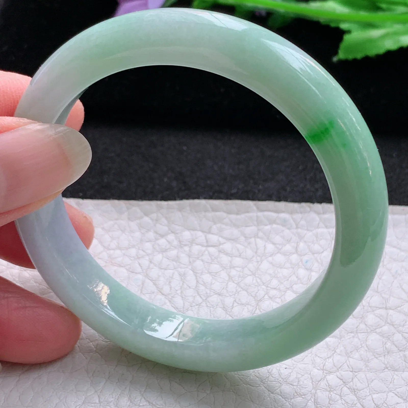 hf小圈口52*10.8*7.8平安镯 缅甸翡翠a货玉手镯秀气春带彩宽边玉手环