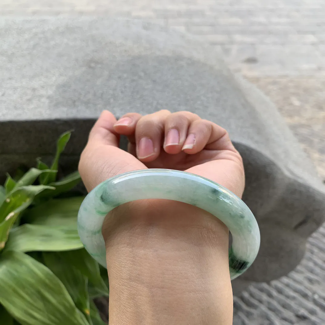 大圈口59-11.7 【飘绿花圆条手镯】圆条59 60可戴