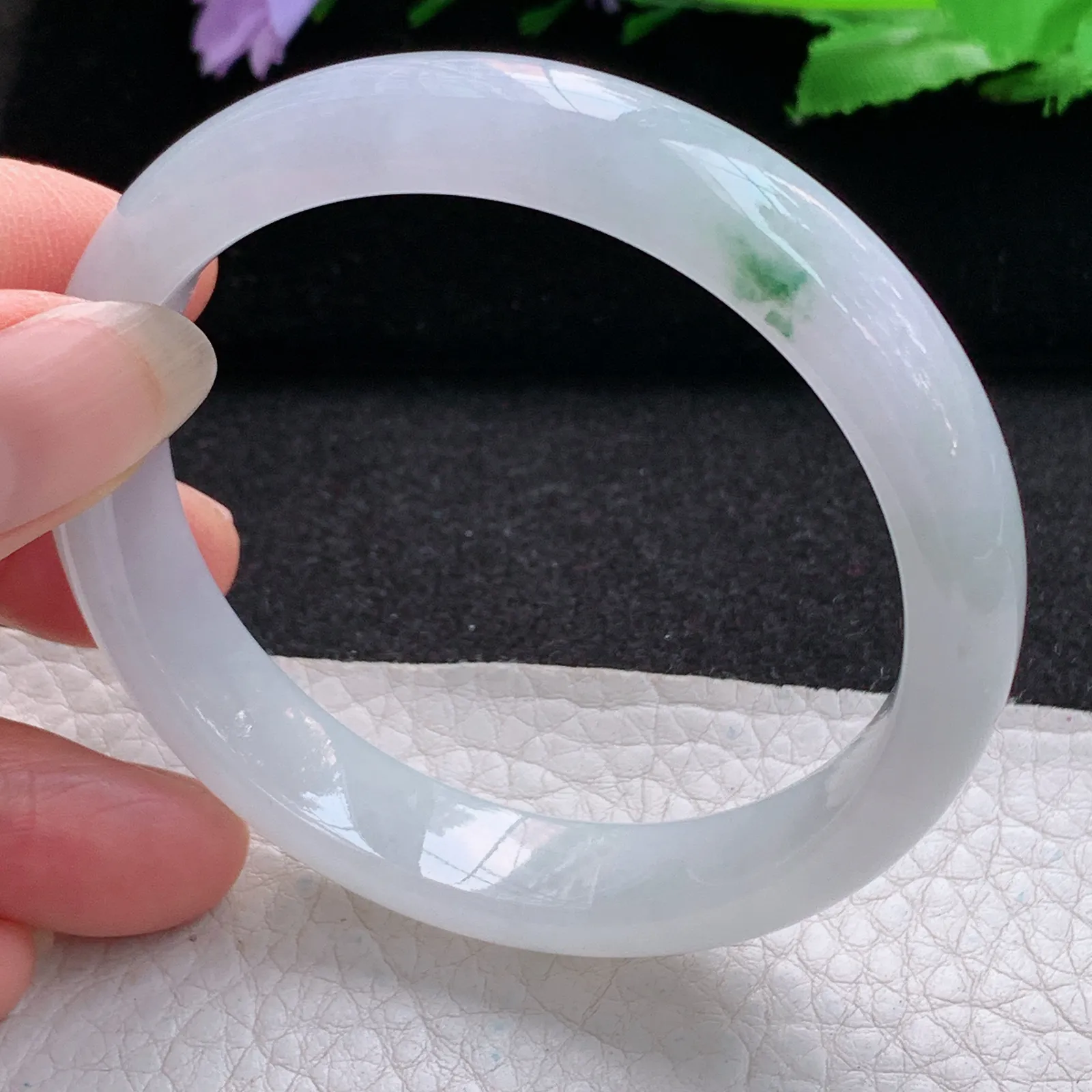 ay实拍55*11.8*7平安镯 缅甸翡翠a货玉手镯清爽飘花宽边玉手环