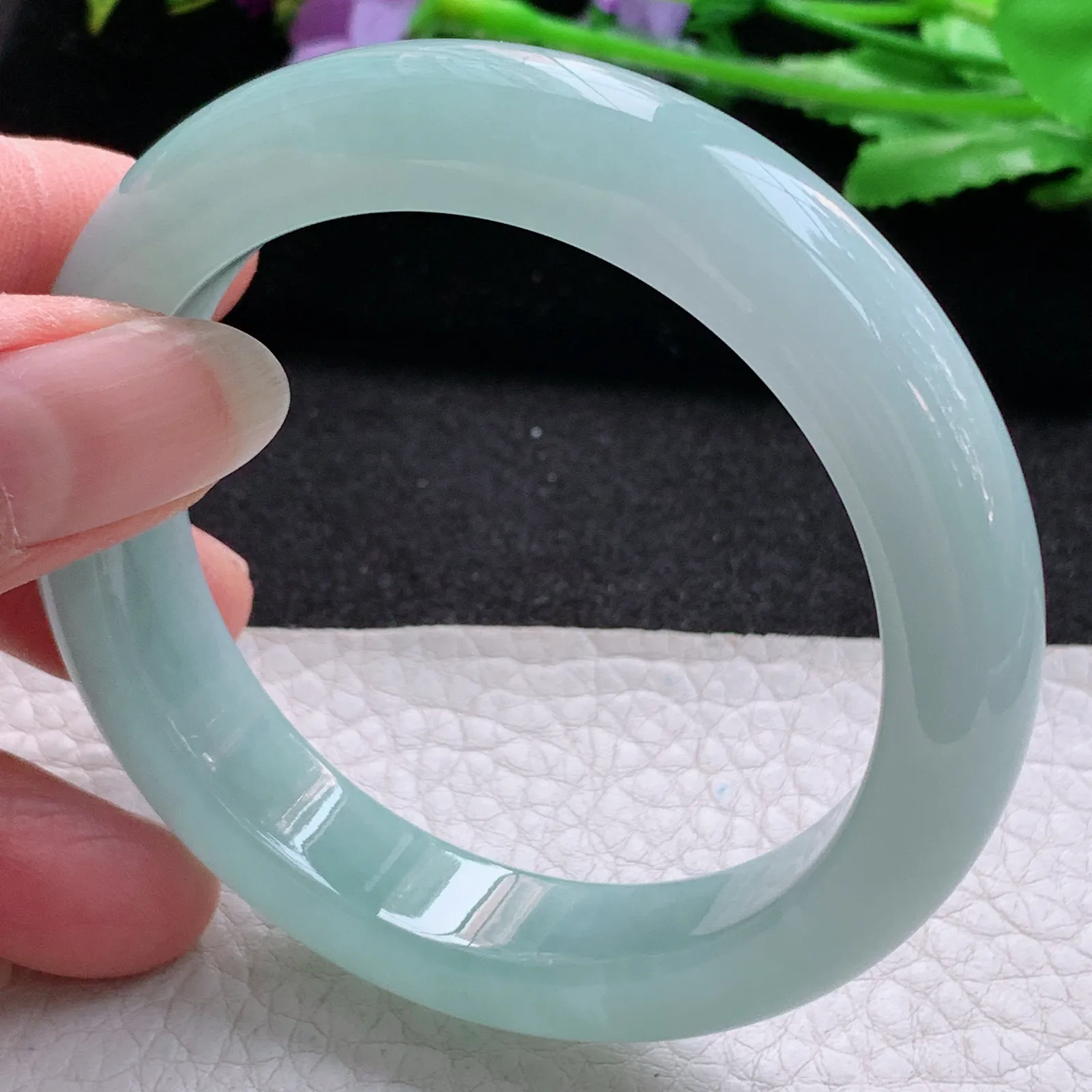 hf实拍55*12.3*8.8平安镯 缅甸翡翠a货玉手镯冰晴宽边玉手环