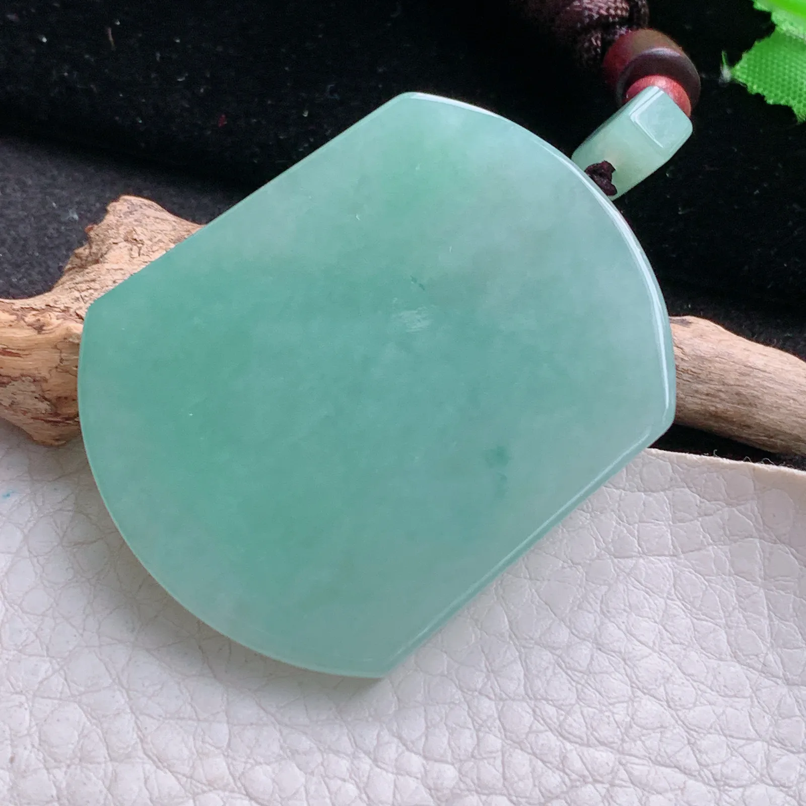 zen自然光51*40*5.7天然缅甸翡翠满绿平安无事牌 素面牌玉吊坠 玉挂件