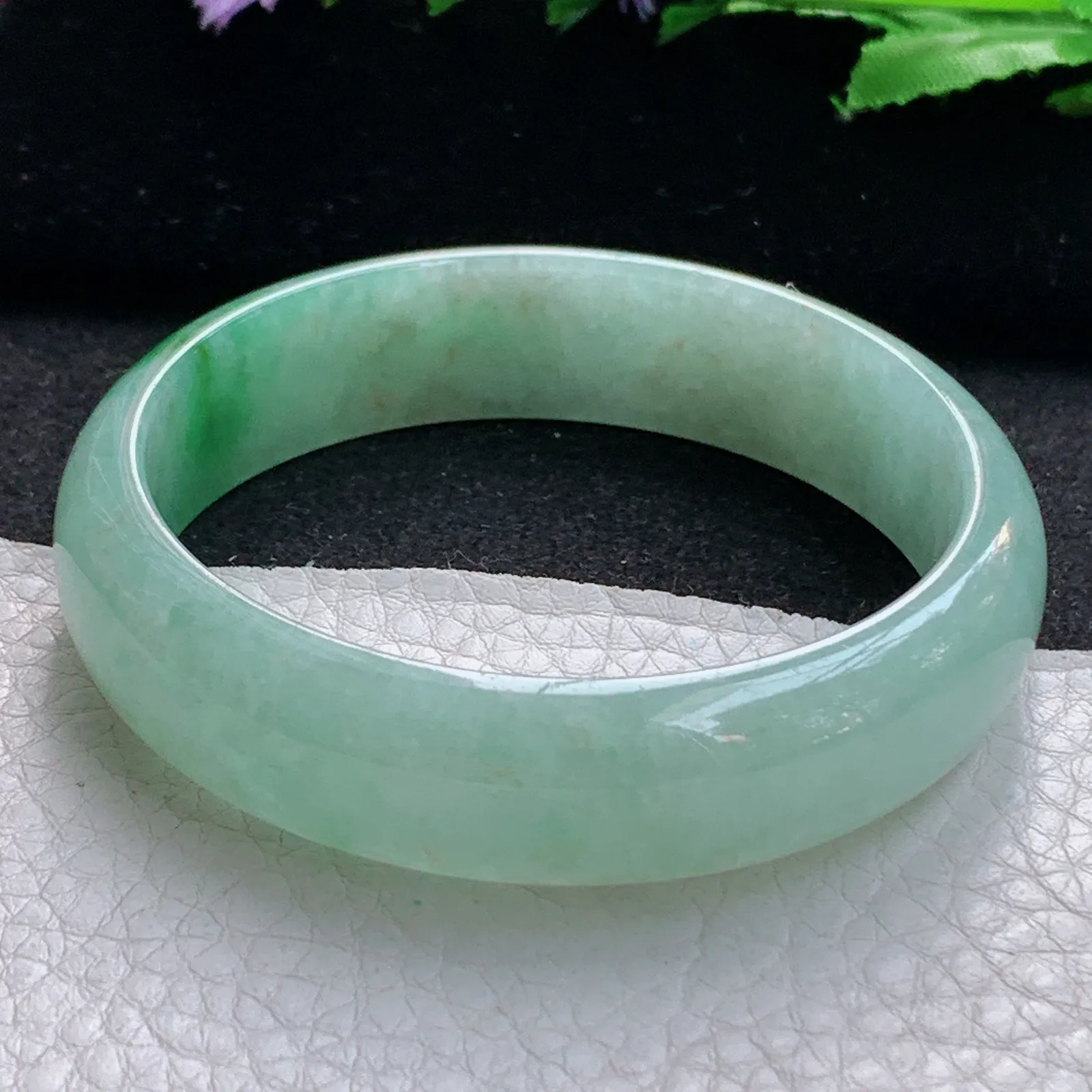 ss实拍56.5*14.8*6.5平安镯 缅甸翡翠a货玉手镯飘绿清爽宽边玉手环