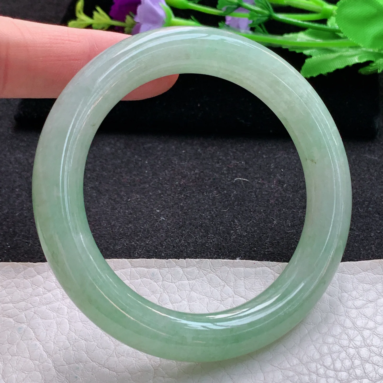 ss实拍56*11美人镯 缅甸翡翠a货玉手镯胶感满色甜绿圆条玉手环