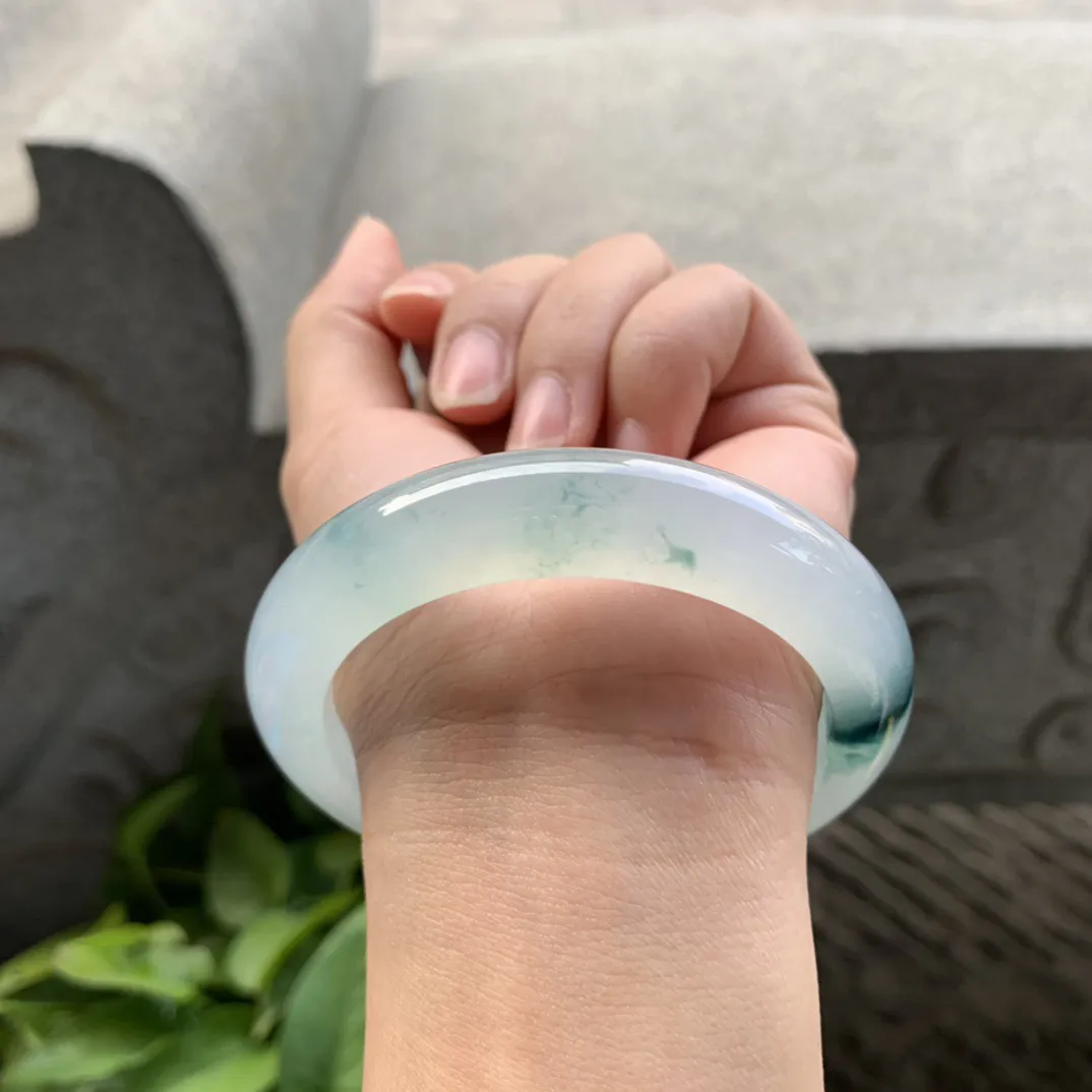 圈口 57.4-12.7-9.8【高冰飘花正圈手镯】正圈57 58可戴