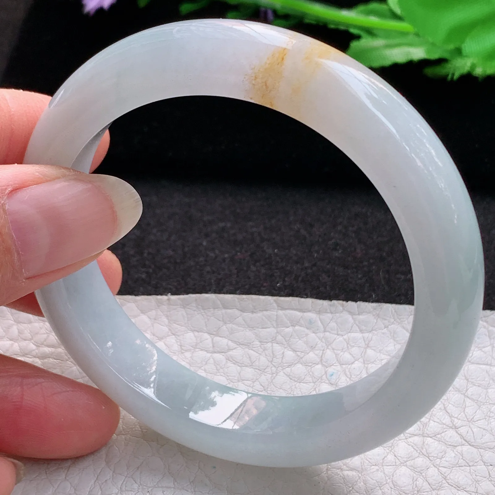 h实拍54.5*12.8*8.6平安镯 缅甸翡翠a货玉手镯胶感双彩宽边玉手环