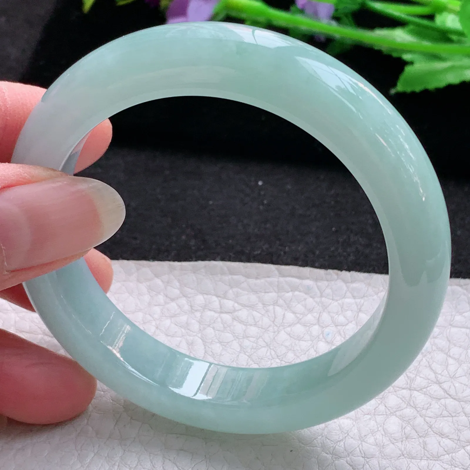 hf实拍55*12.3*8.8平安镯 缅甸翡翠a货玉手镯冰晴宽边玉手环