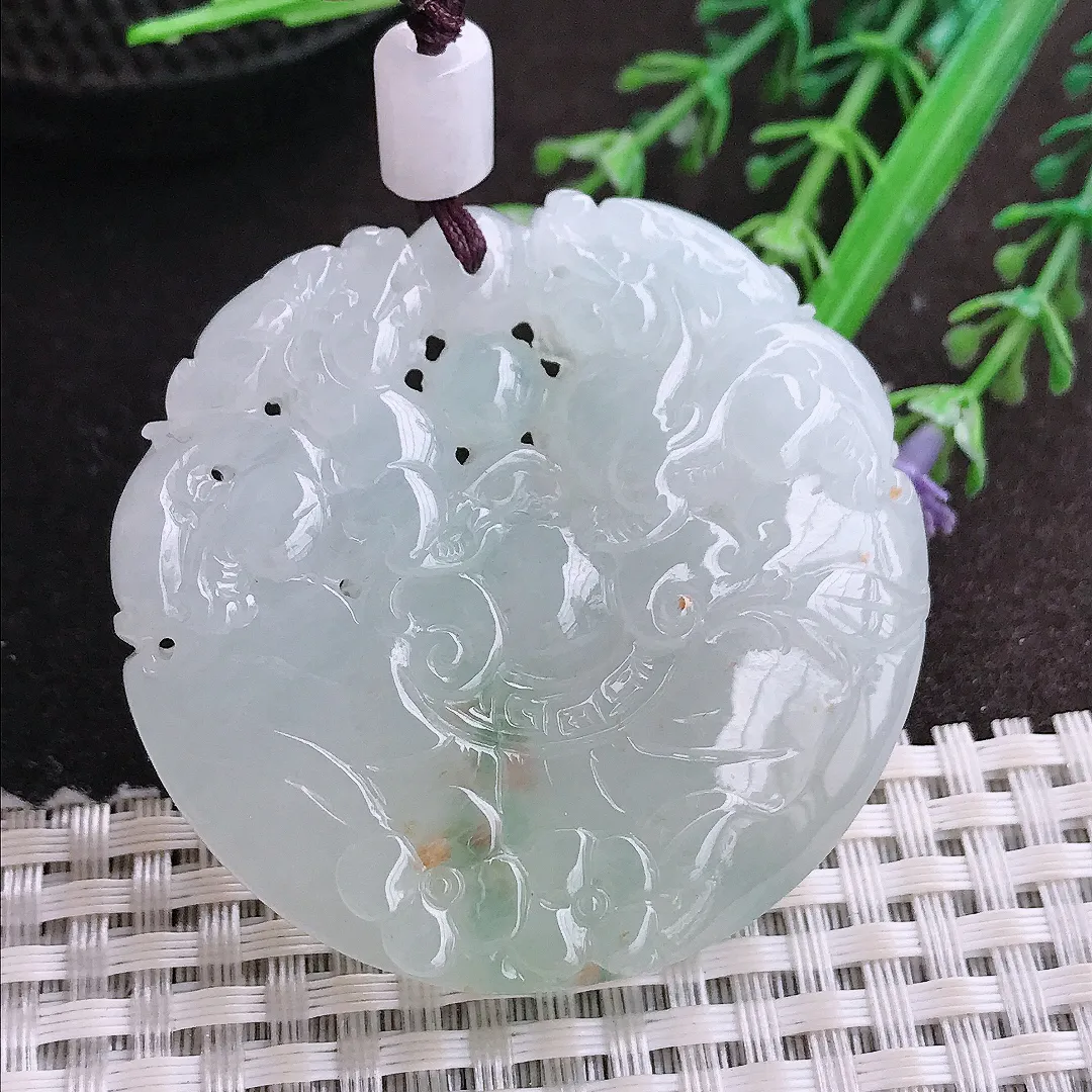 实拍A货翡翠48.3/50.5/9.5老坑冰胶果冻貔貅吊坠翡翠玉牌挂件