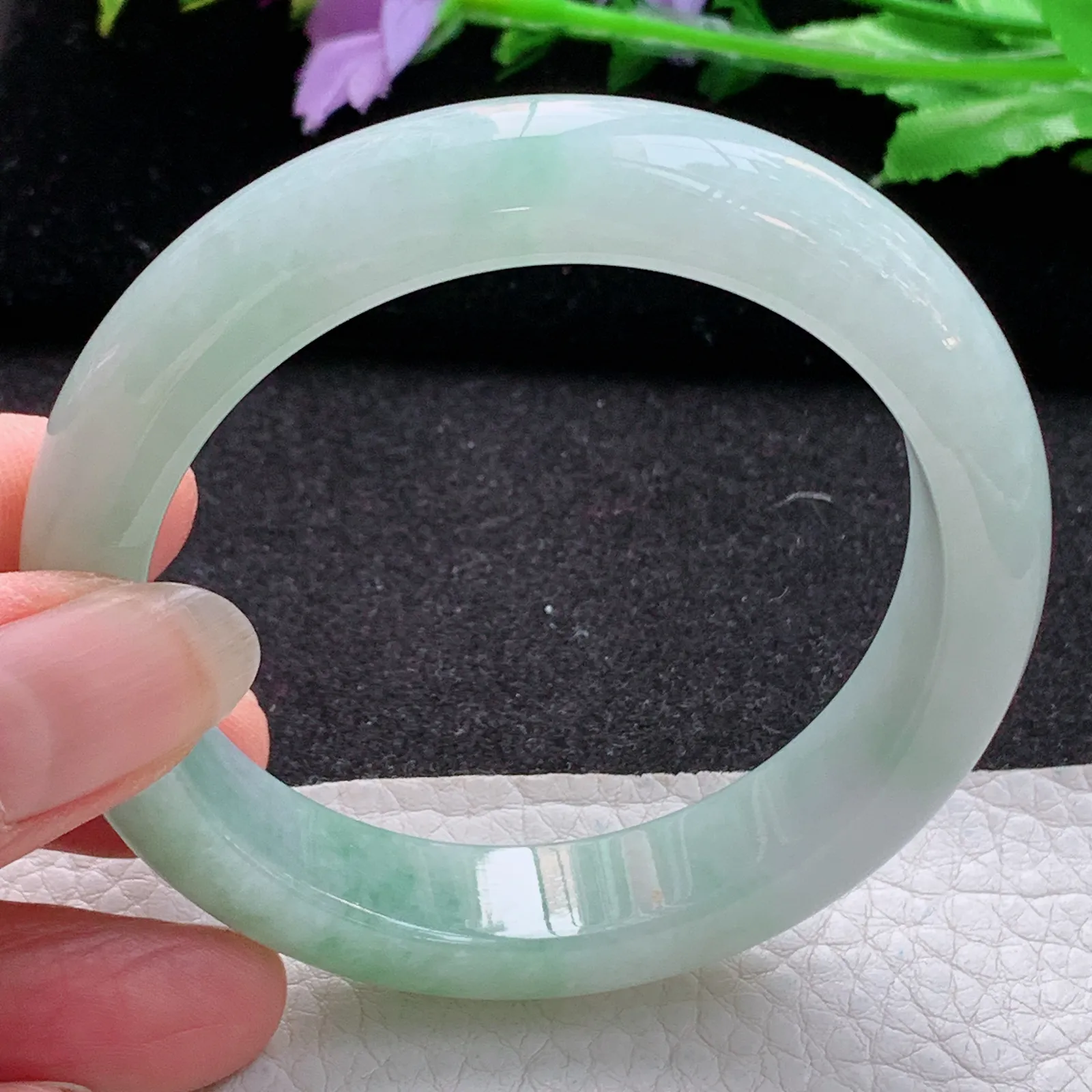 xo实拍55.5*12.8*8.6平安镯 缅甸翡翠a货玉手镯胶感飘绿宽边玉手环