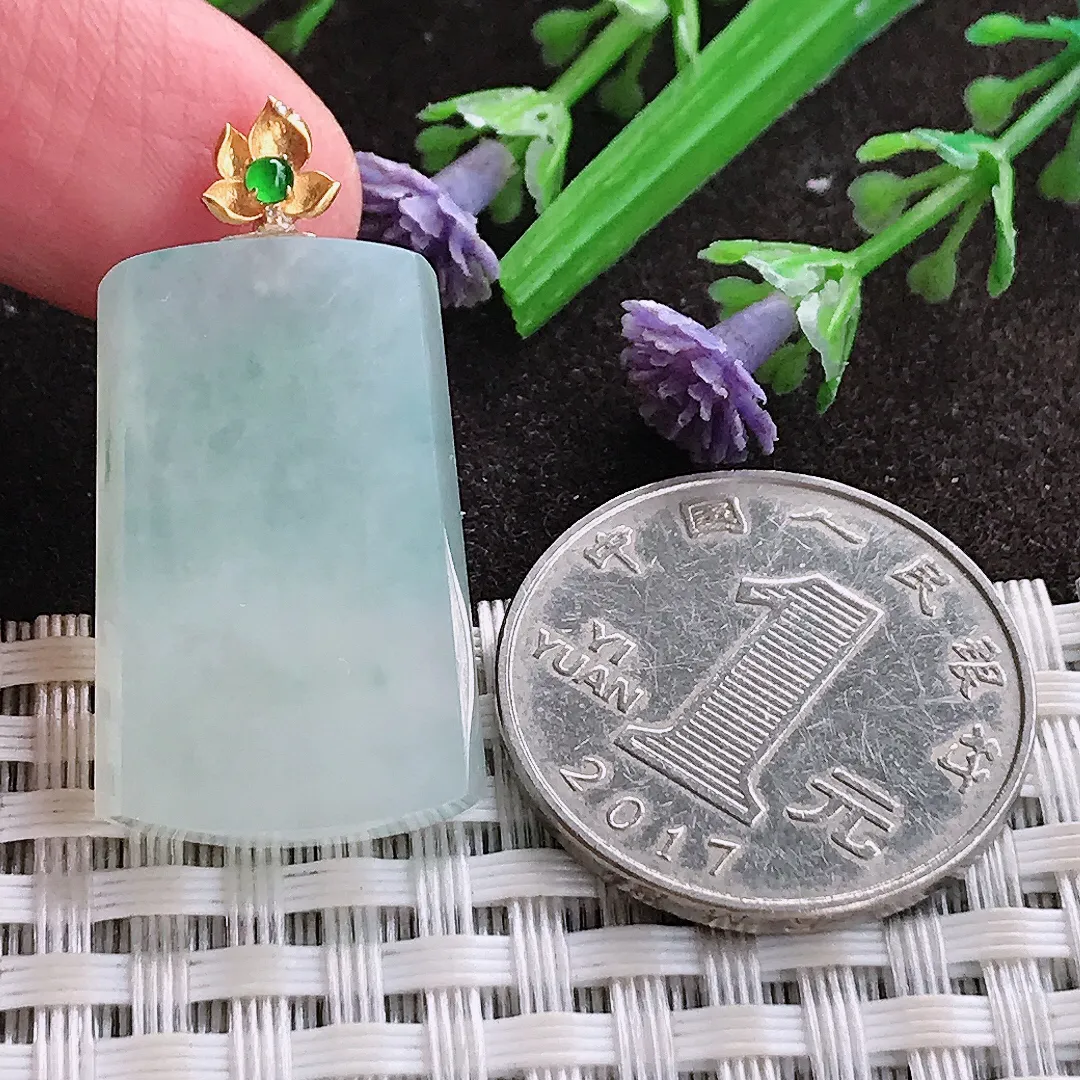 实拍A货翡翠27.5/17.5/4.4老坑18k金镶嵌冰润无事牌吊坠翡翠玉牌挂件