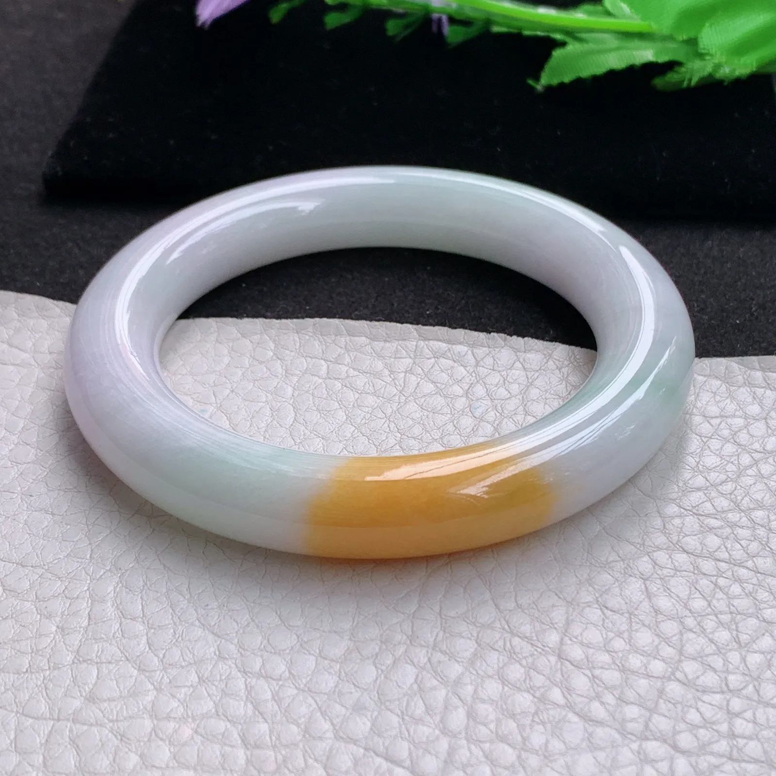 nr实拍58*11.6*12胖圆镯 缅甸翡翠a货玉手镯胶感三彩圆条美人镯