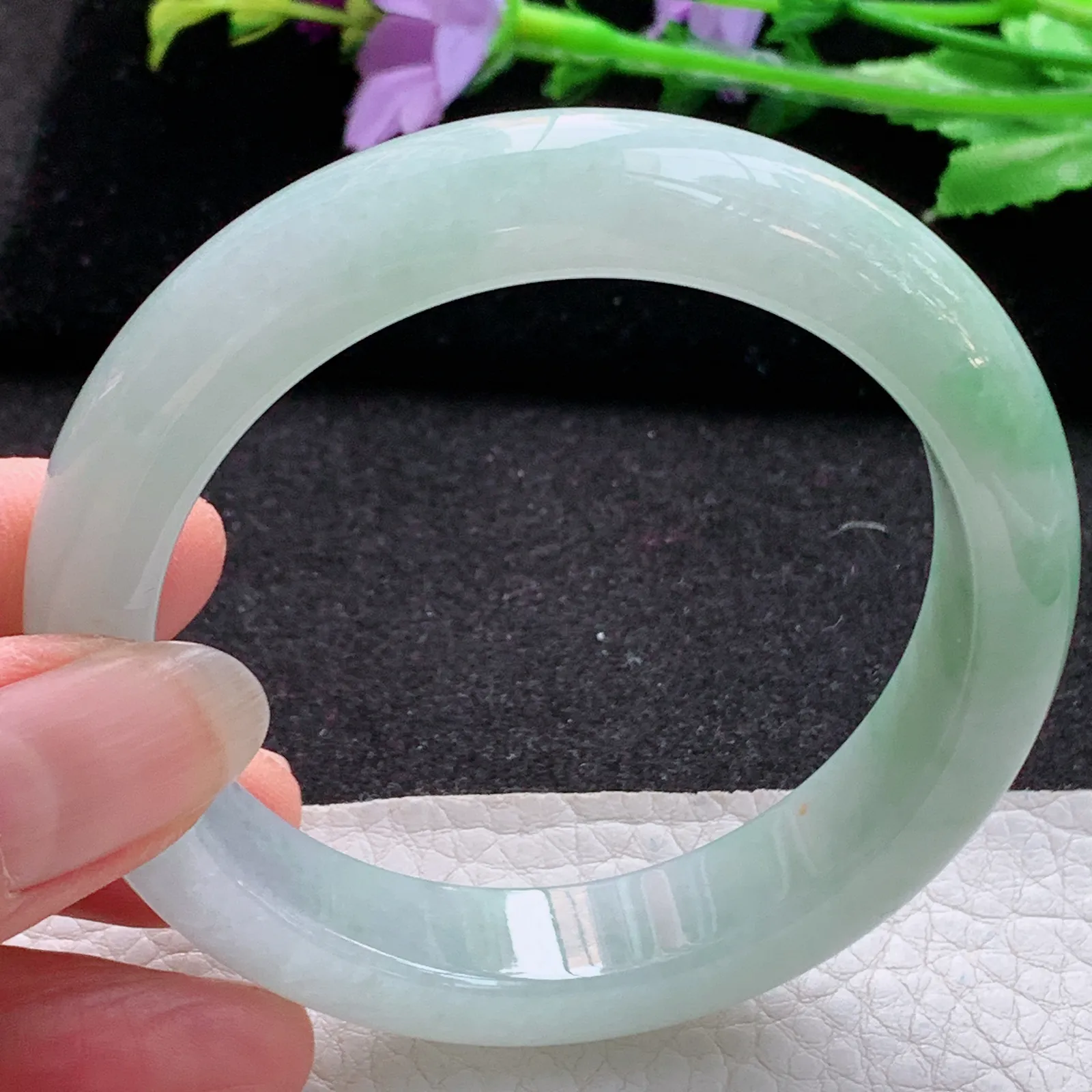 xo实拍55.5*12.8*8.6平安镯 缅甸翡翠a货玉手镯胶感飘绿宽边玉手环