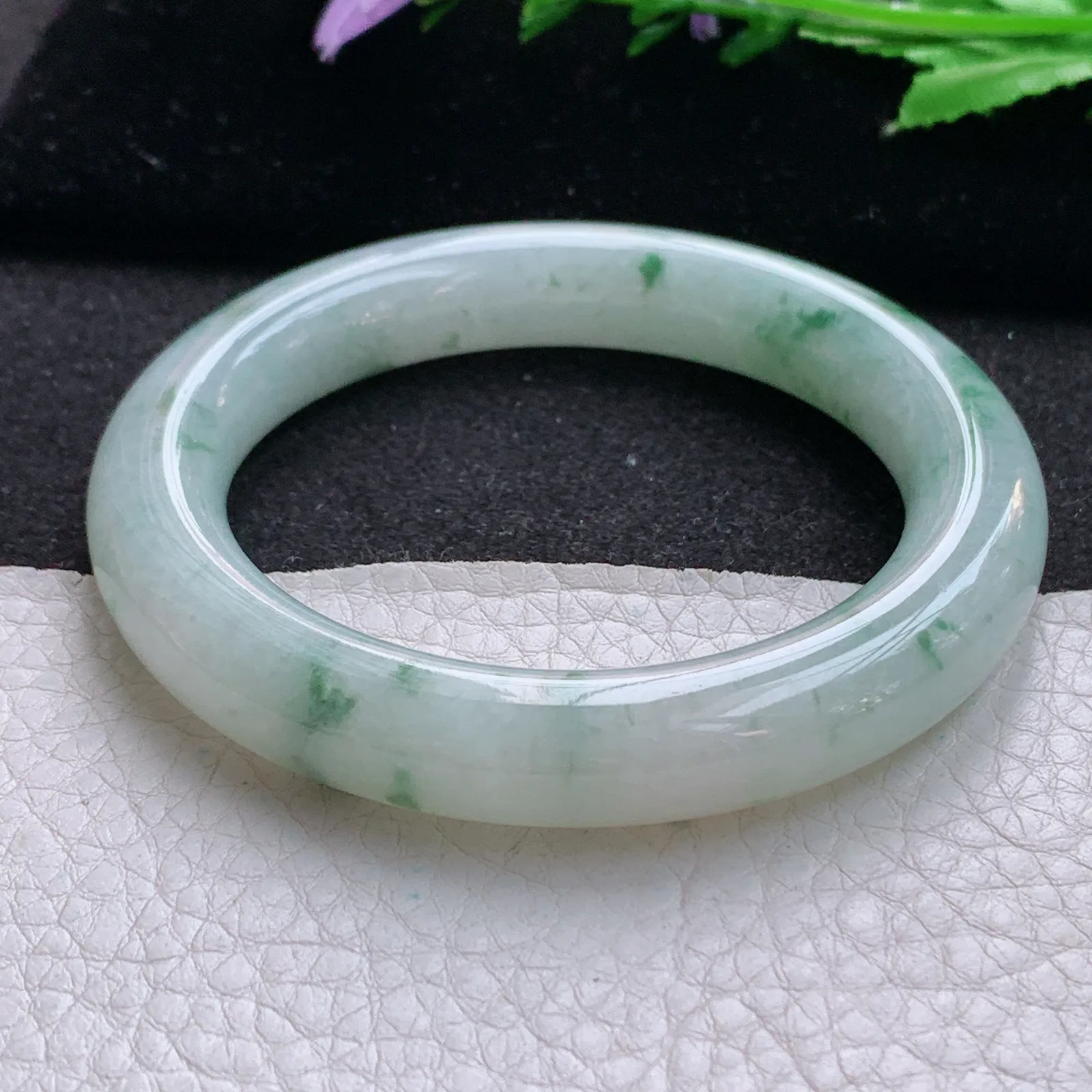 ee实拍53.9*10.8*10.9美人镯 缅甸翡翠a货玉手镯冰飘花圆条玉手环