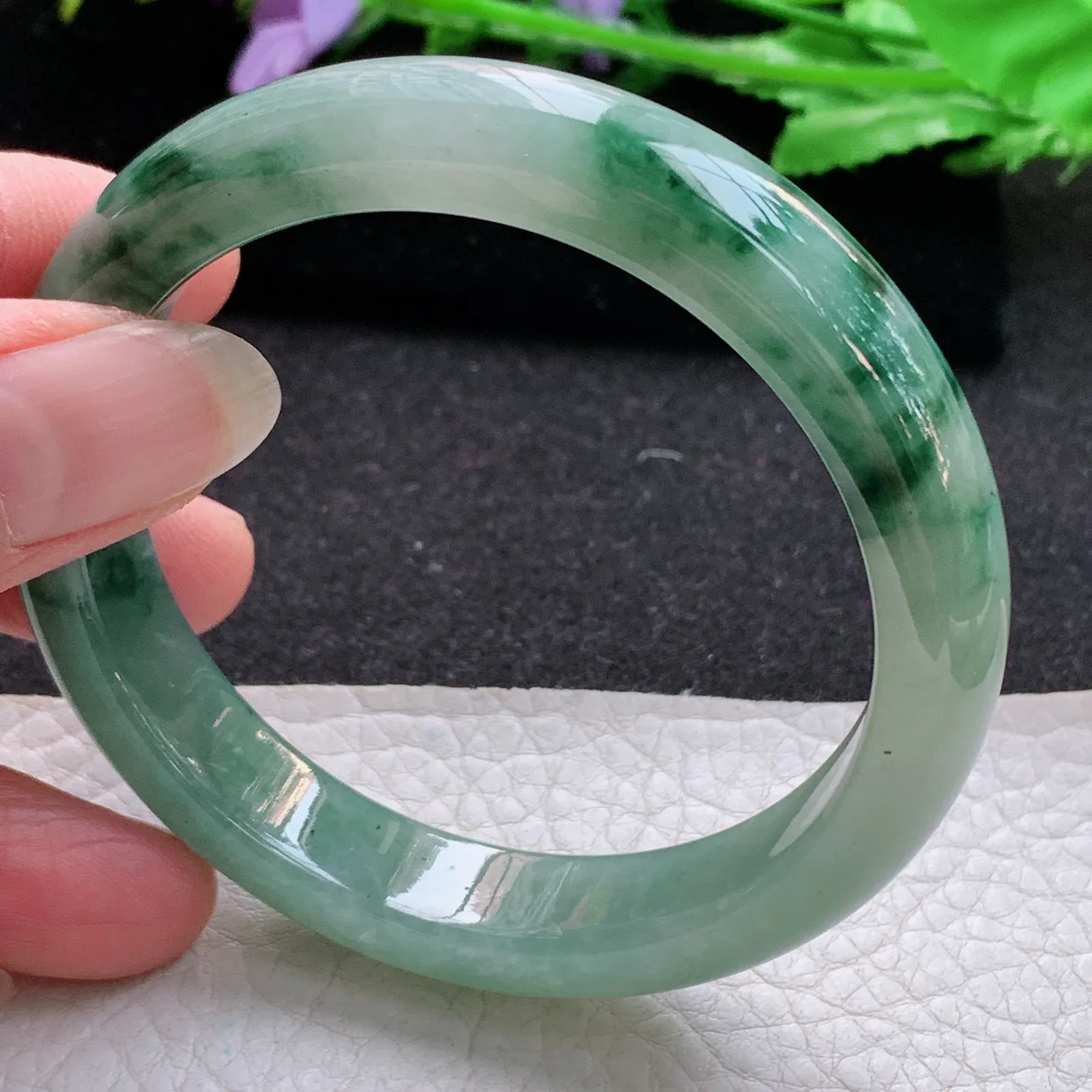 ss实拍57*12.2*8.5平安镯 缅甸翡翠a货玉手镯冰飘花宽边玉手环