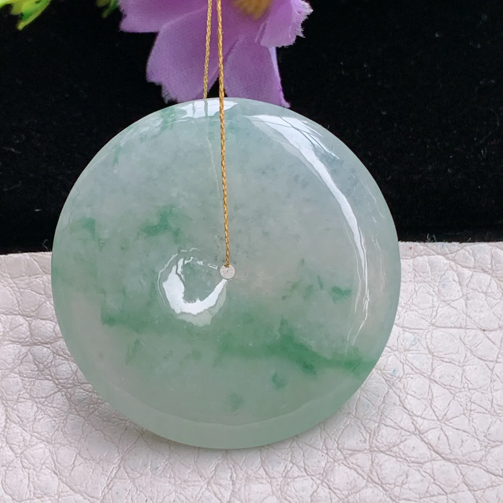 ws实拍36.8*5.6缅甸翡翠精雕清新飘花大平安扣 玉扣玉吊坠 玉挂件