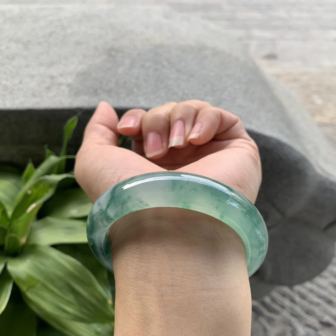 圈口55-13-8.7 【冰种飘花正圈手镯】正圈55 56可戴