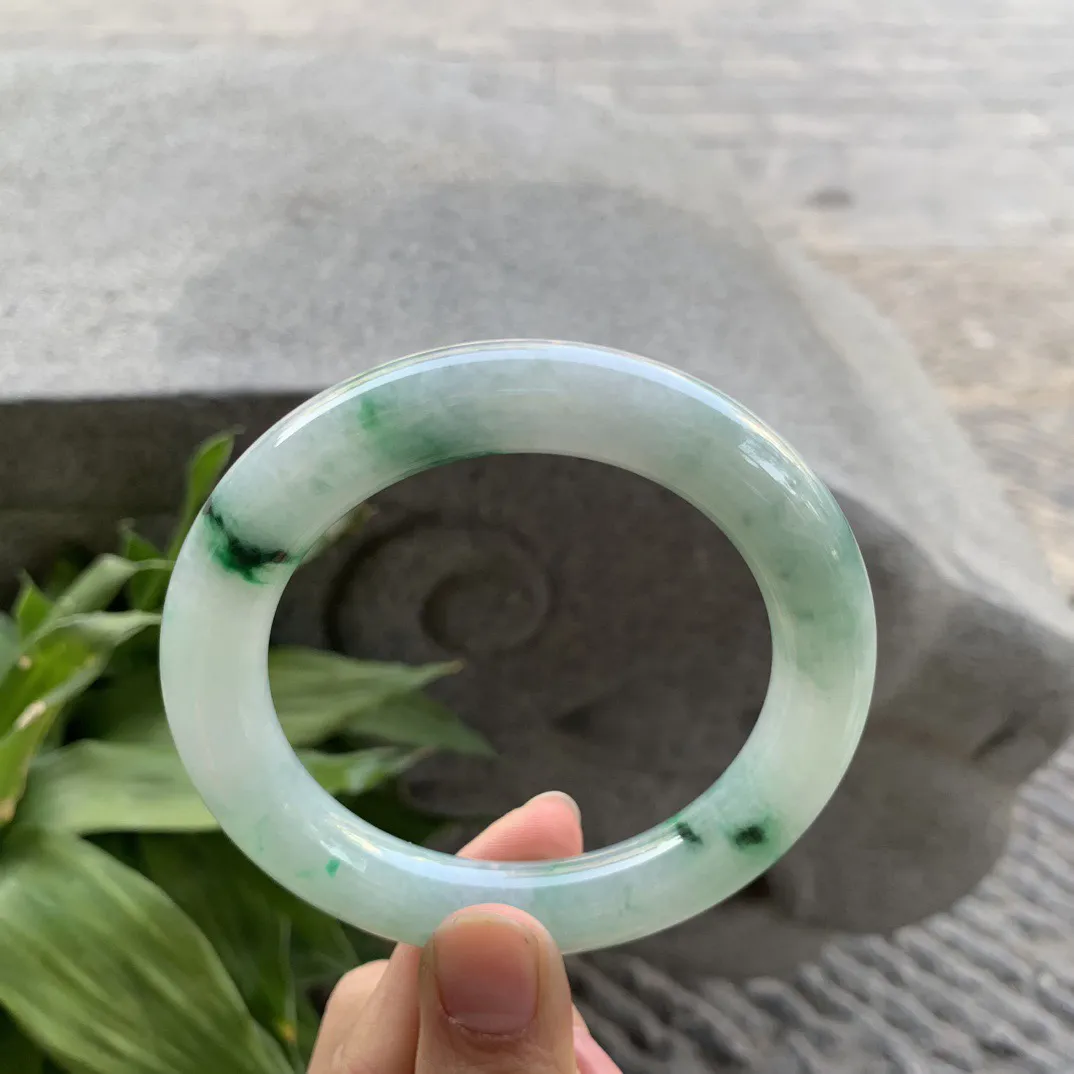 大圈口59-11.7 【飘绿花圆条手镯】圆条59 60可戴