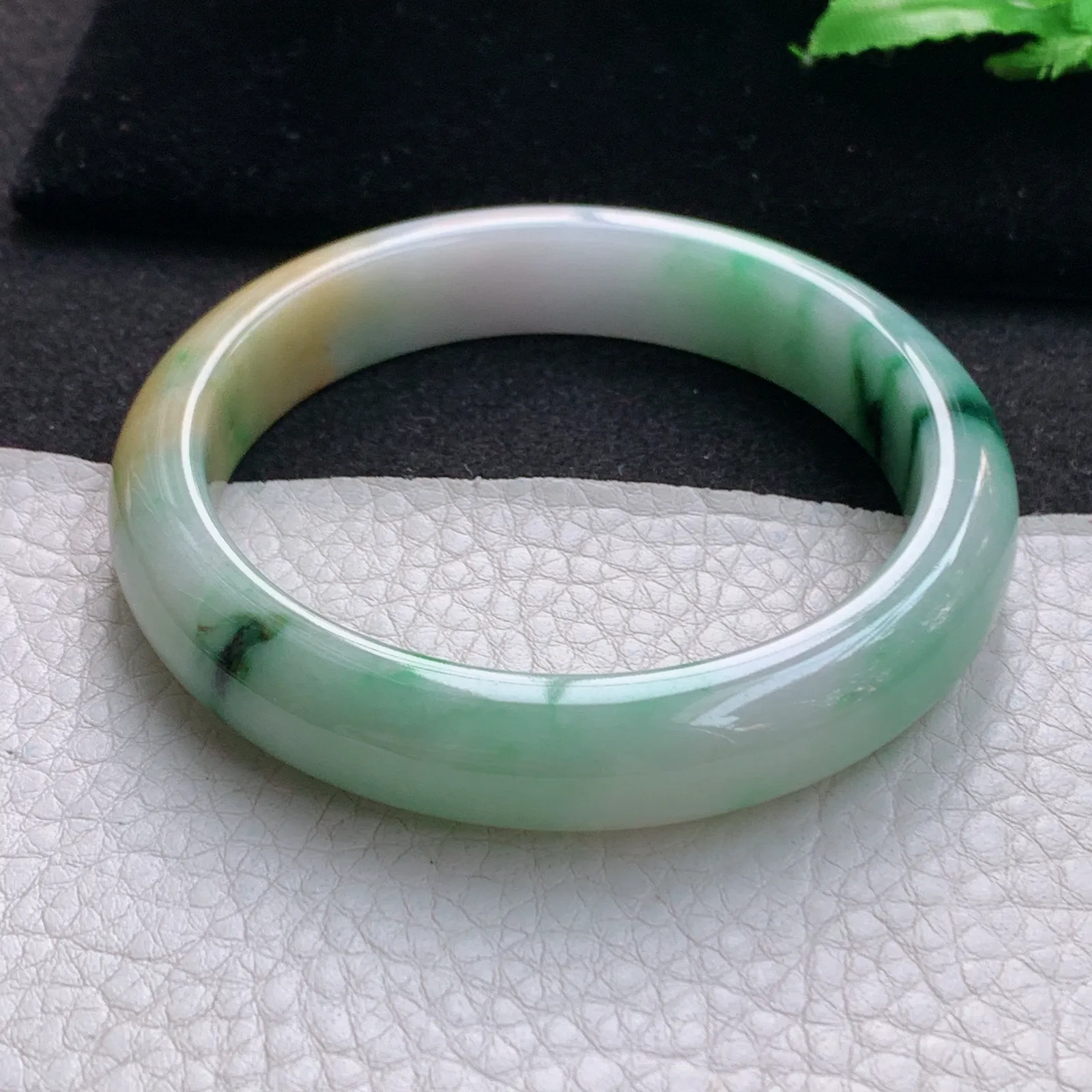 h实拍57.5*11.8*7.8平安镯 缅甸翡翠a货玉手镯胶感三彩宽边玉手环