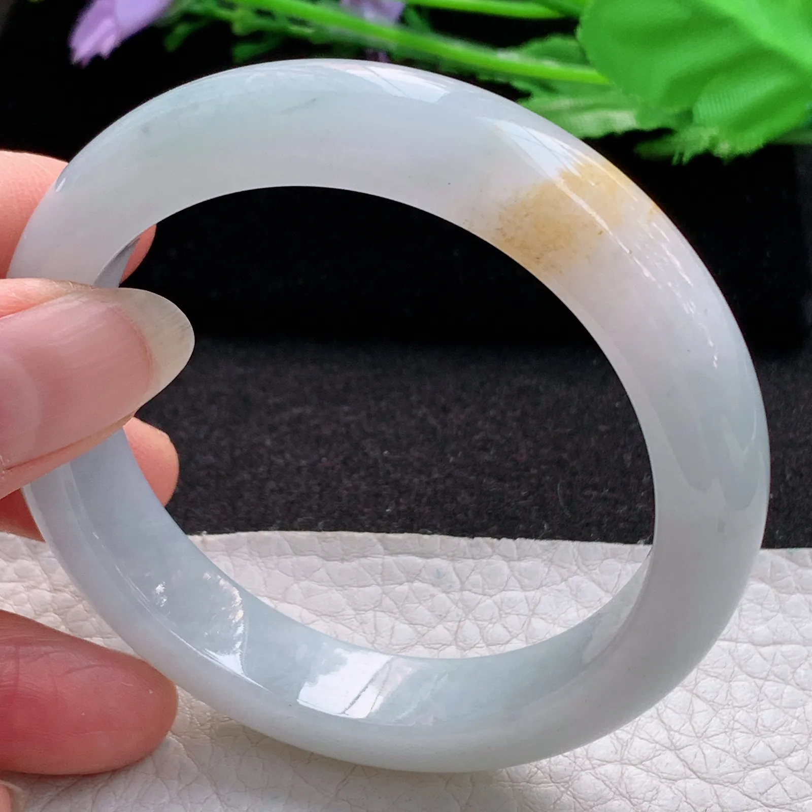 h实拍54.5*12.8*8.6平安镯 缅甸翡翠a货玉手镯胶感双彩宽边玉手环