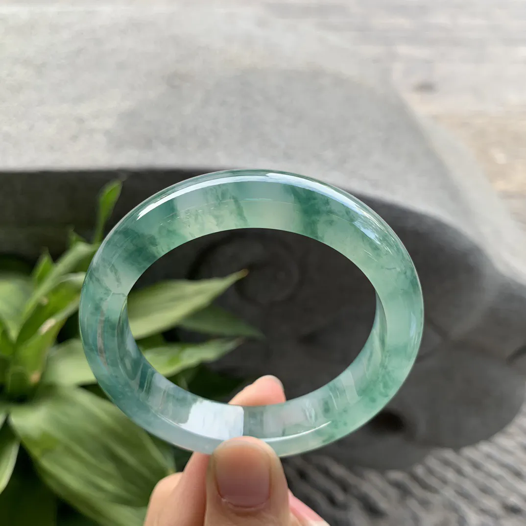 圈口55-13-8.7 【冰种飘花正圈手镯】正圈55 56可戴