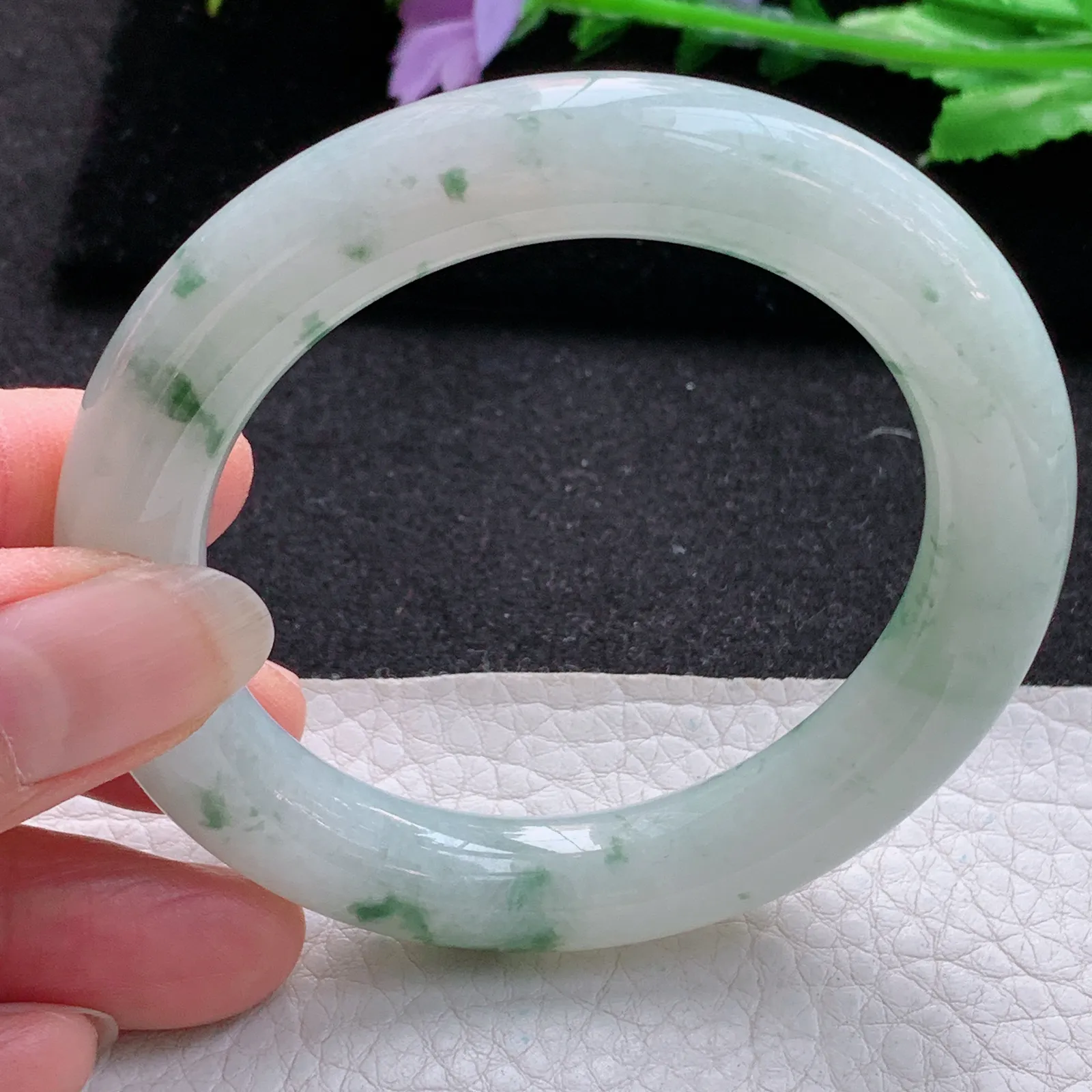 ee实拍53.9*10.8*10.9美人镯 缅甸翡翠a货玉手镯冰飘花圆条玉手环