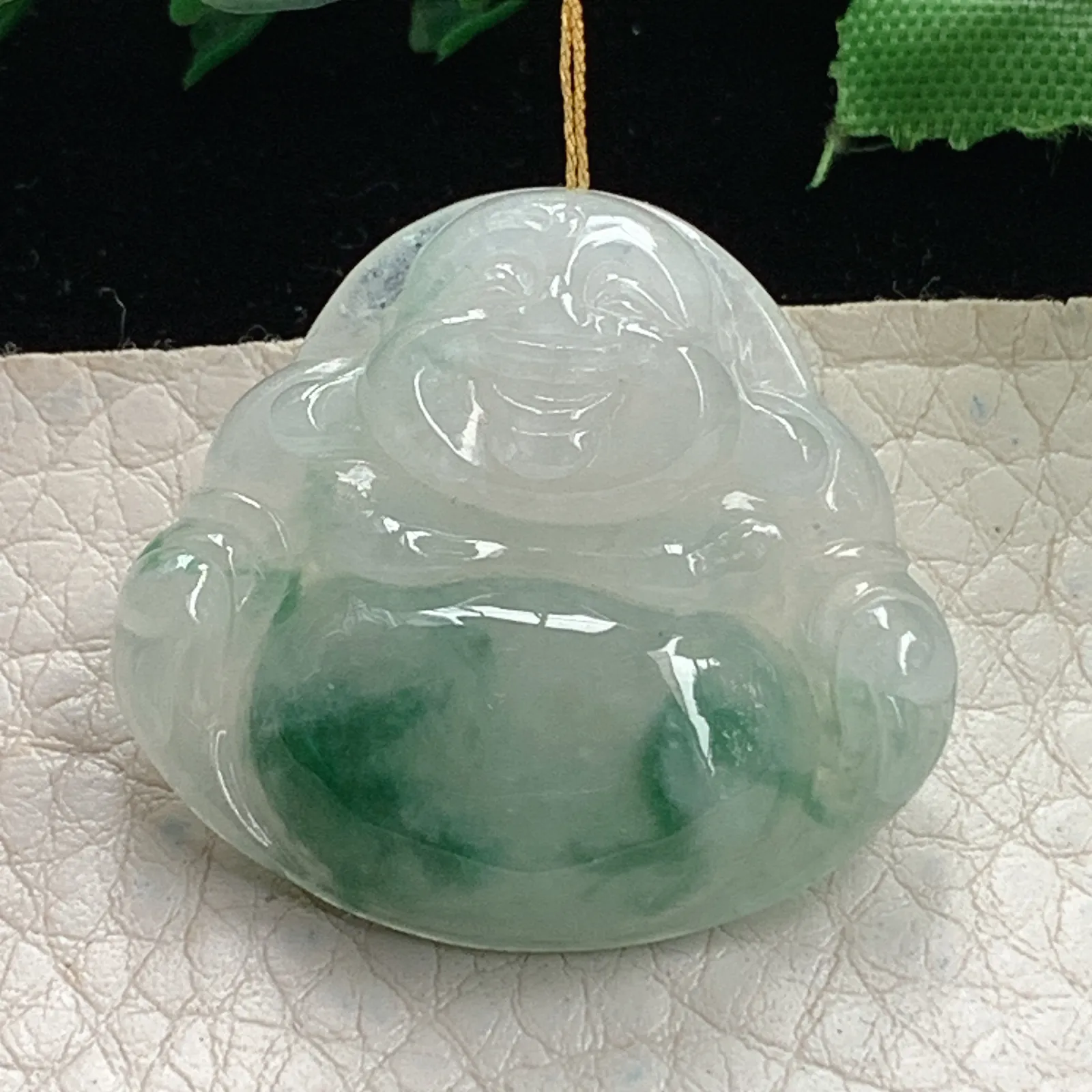 ws实拍28.4*31*6缅甸翡翠精雕飘花大气佛公 开心佛玉吊坠 玉挂件