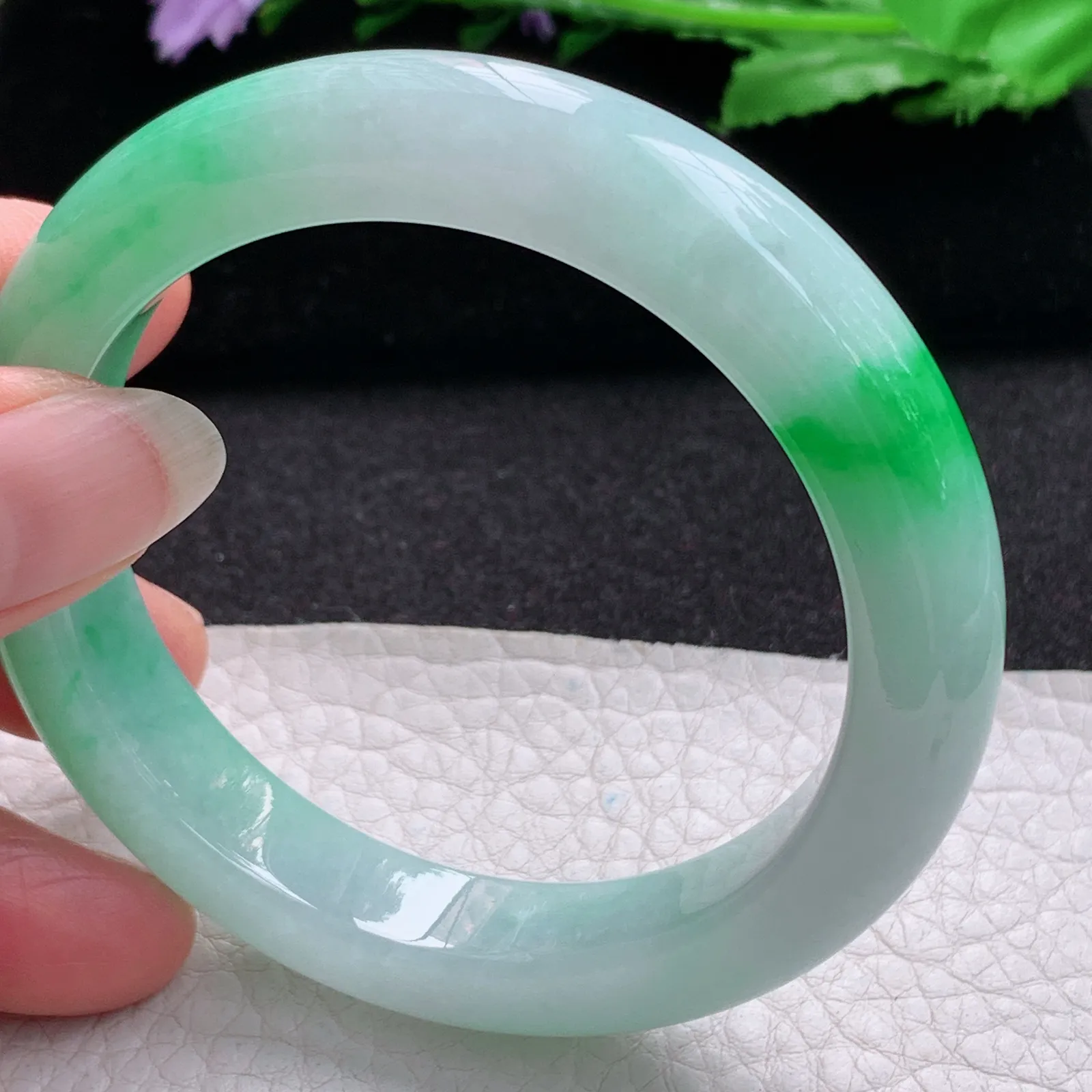 xo实拍55.5*12*9平安镯 缅甸翡翠a货玉手镯冰绿宽边玉手环