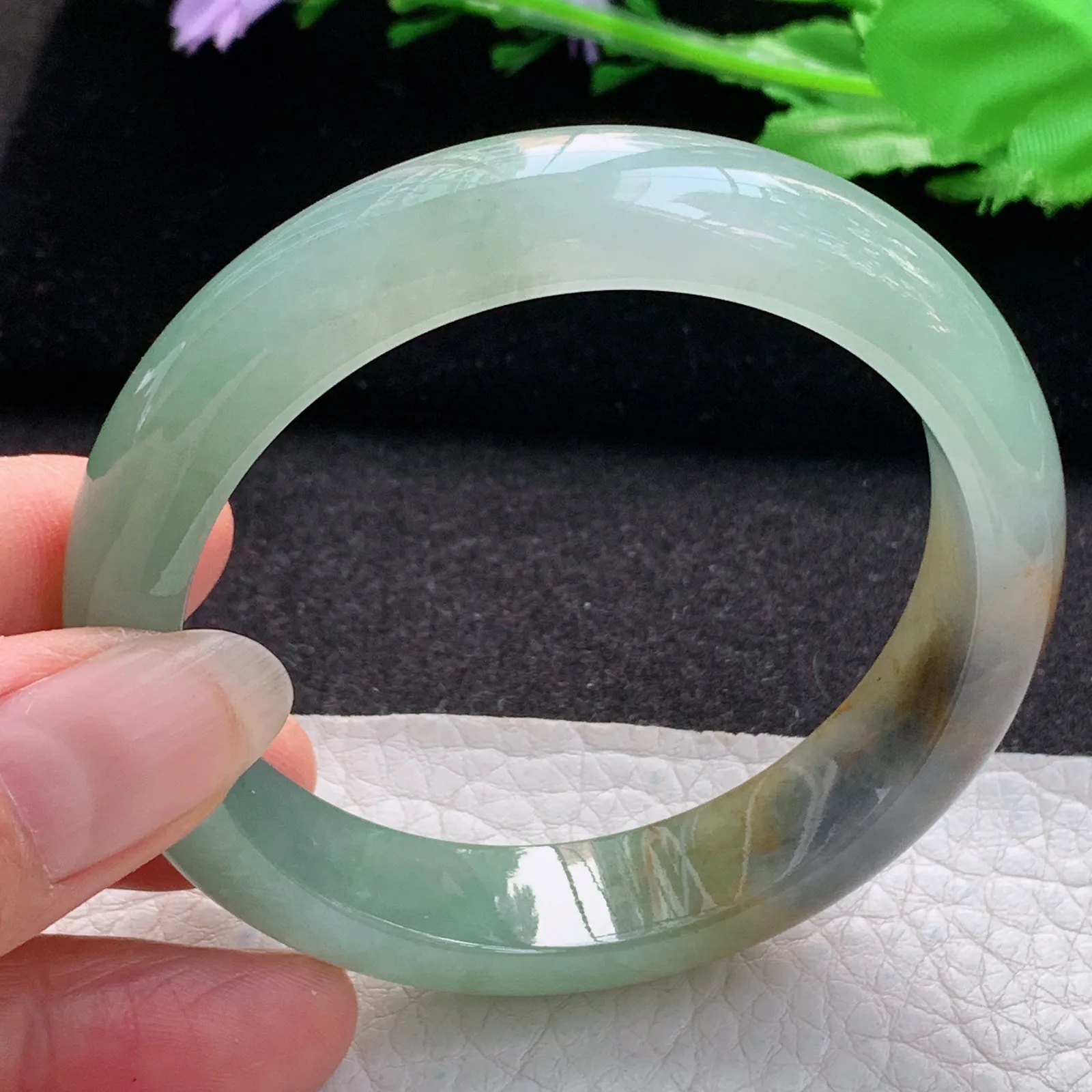 h实拍55*12.8*7.8平安镯 缅甸翡翠a货玉手镯冰胶文艺复古宽边玉手环