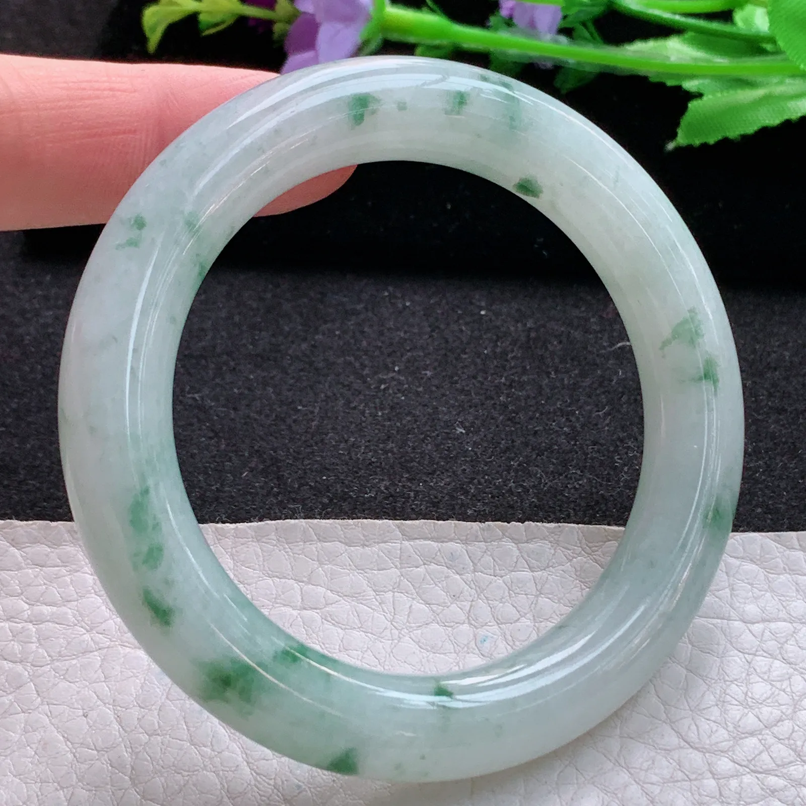 ee实拍53.9*10.8*10.9美人镯 缅甸翡翠a货玉手镯冰飘花圆条玉手环