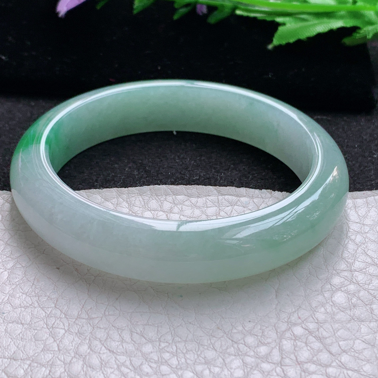 nr实拍56*12.5*8.3平安镯 缅甸翡翠a货玉手镯白底青宽边玉手环