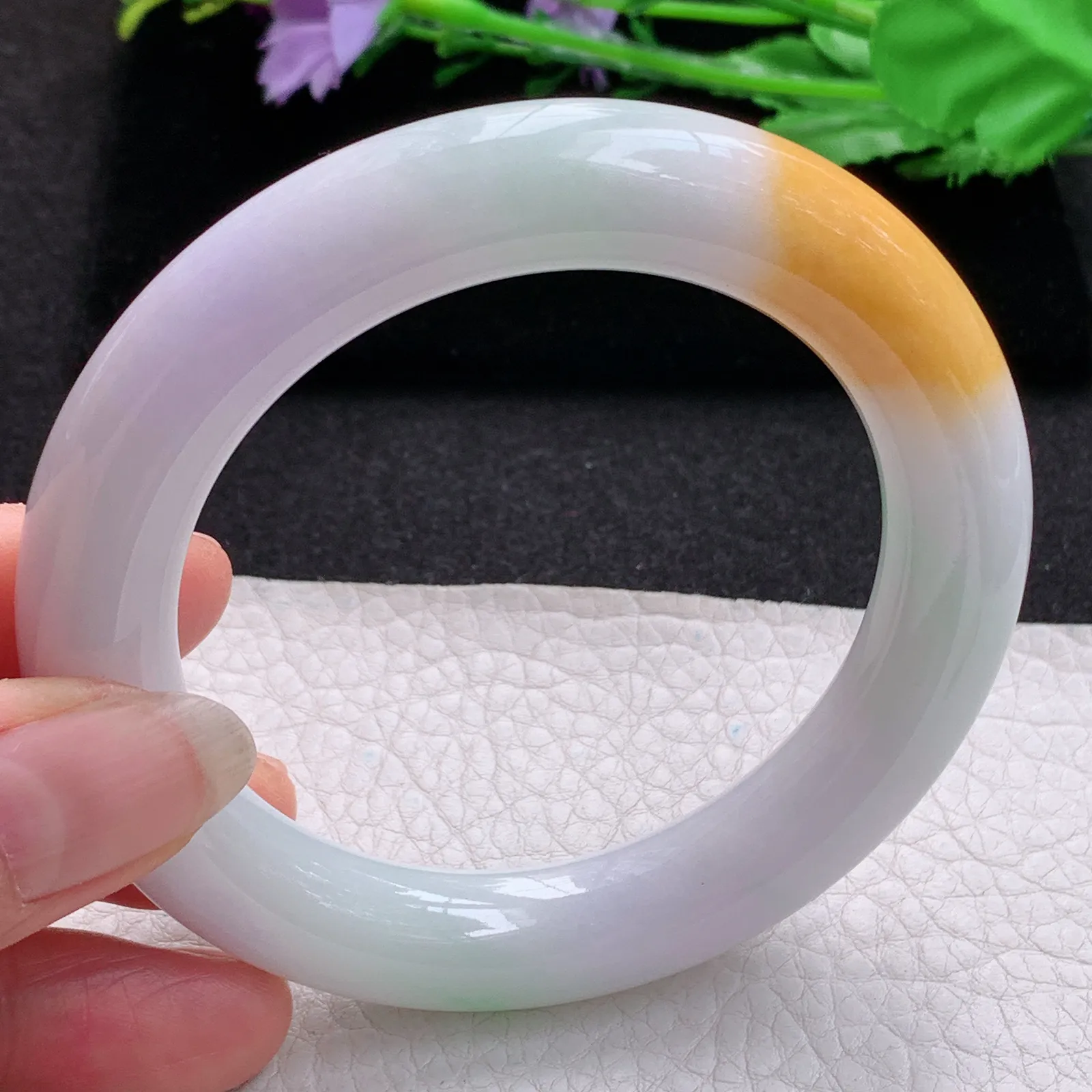 nr实拍58*11.6*12胖圆镯 缅甸翡翠a货玉手镯胶感三彩圆条美人镯