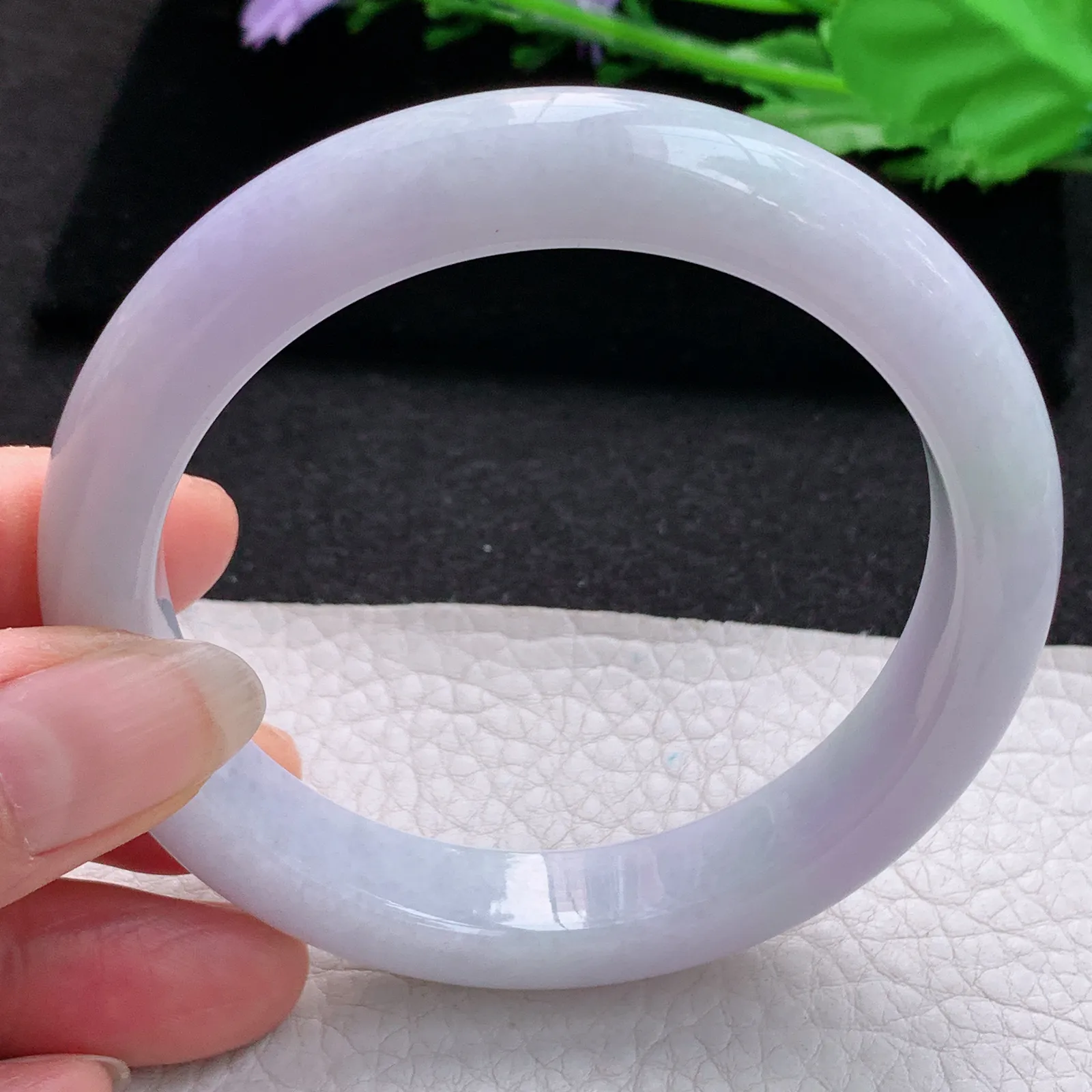 nr大圈口60*12*10平安镯 缅甸翡翠a货玉手镯胶感淡紫宽边玉手环