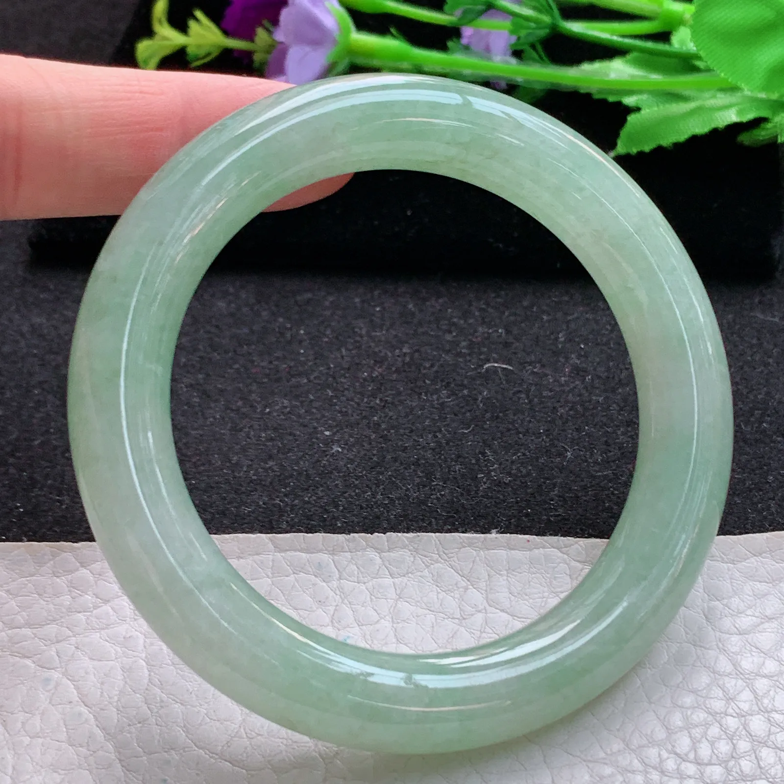 ss实拍56*11美人镯 缅甸翡翠a货玉手镯胶感满色甜绿圆条玉手环