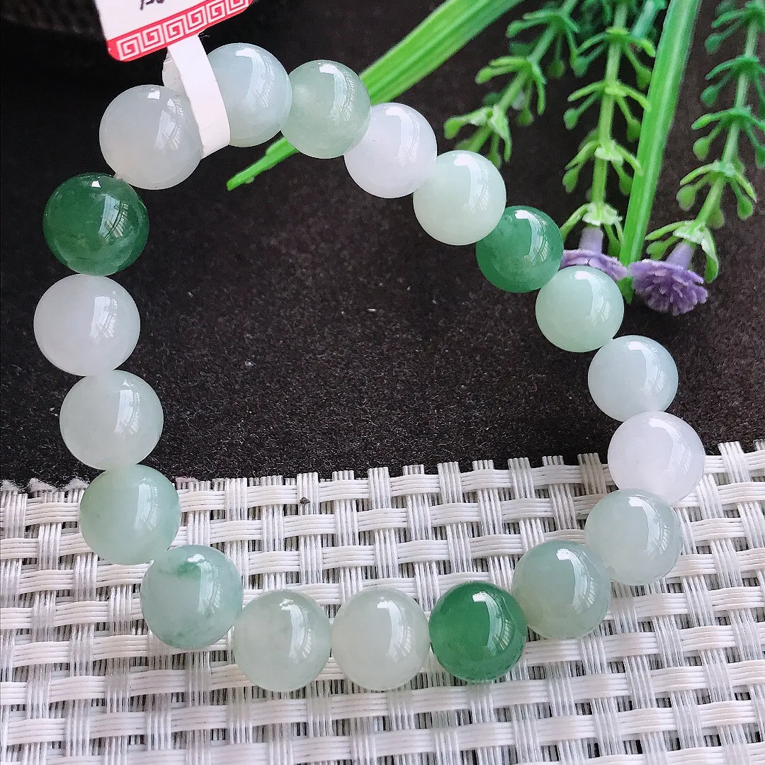 实拍A货翡翠10/19颗老坑冰胶水灵圆珠手链翡翠玉珠手串女