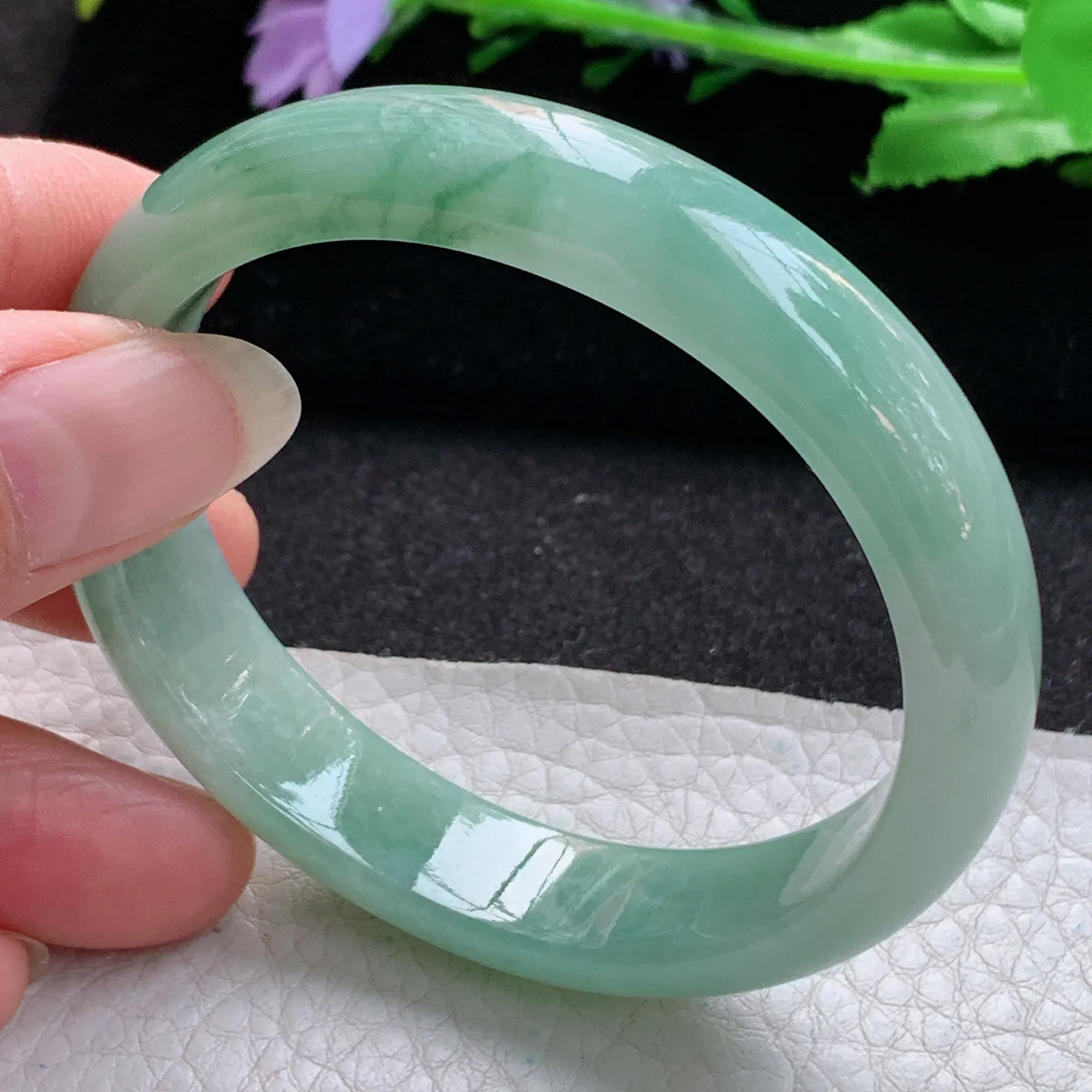 ss实拍55*51.5*12.8*7.3贵妃镯 缅甸翡翠a货玉手镯冰油飘花椭形宽边玉手环