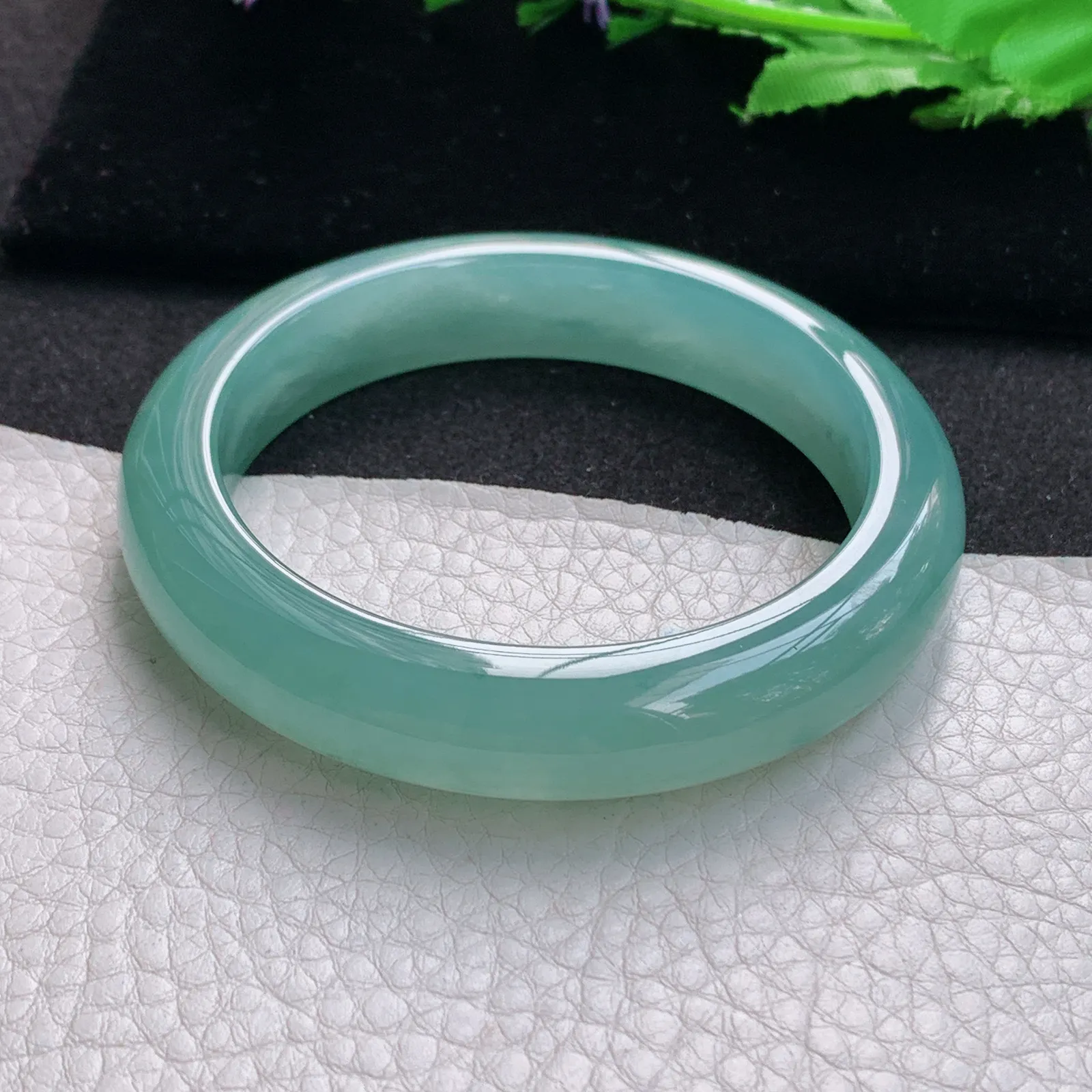 nr实拍57*12.3*9平安镯 缅甸翡翠a货玉手镯冰蓝韵厚装宽边玉手环