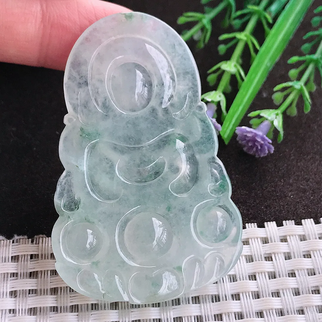 实拍A货翡翠60.8/39/6.6老坑冰种果冻胶飘花渡母菩萨吊坠翡翠玉观音挂件