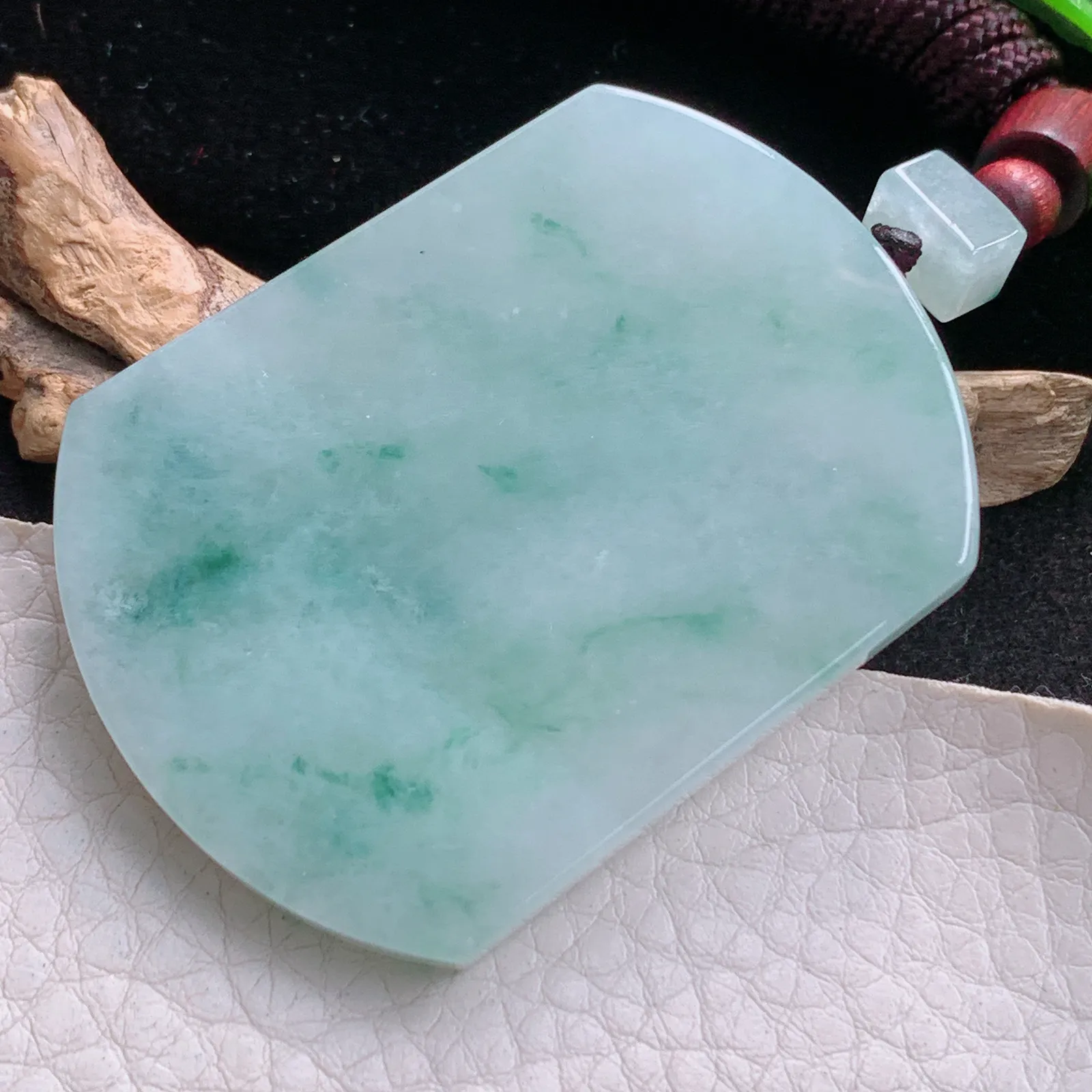 zen自然光55*41*5.8天然缅甸翡翠冰飘花平安无事牌 素面牌玉吊坠 玉挂件