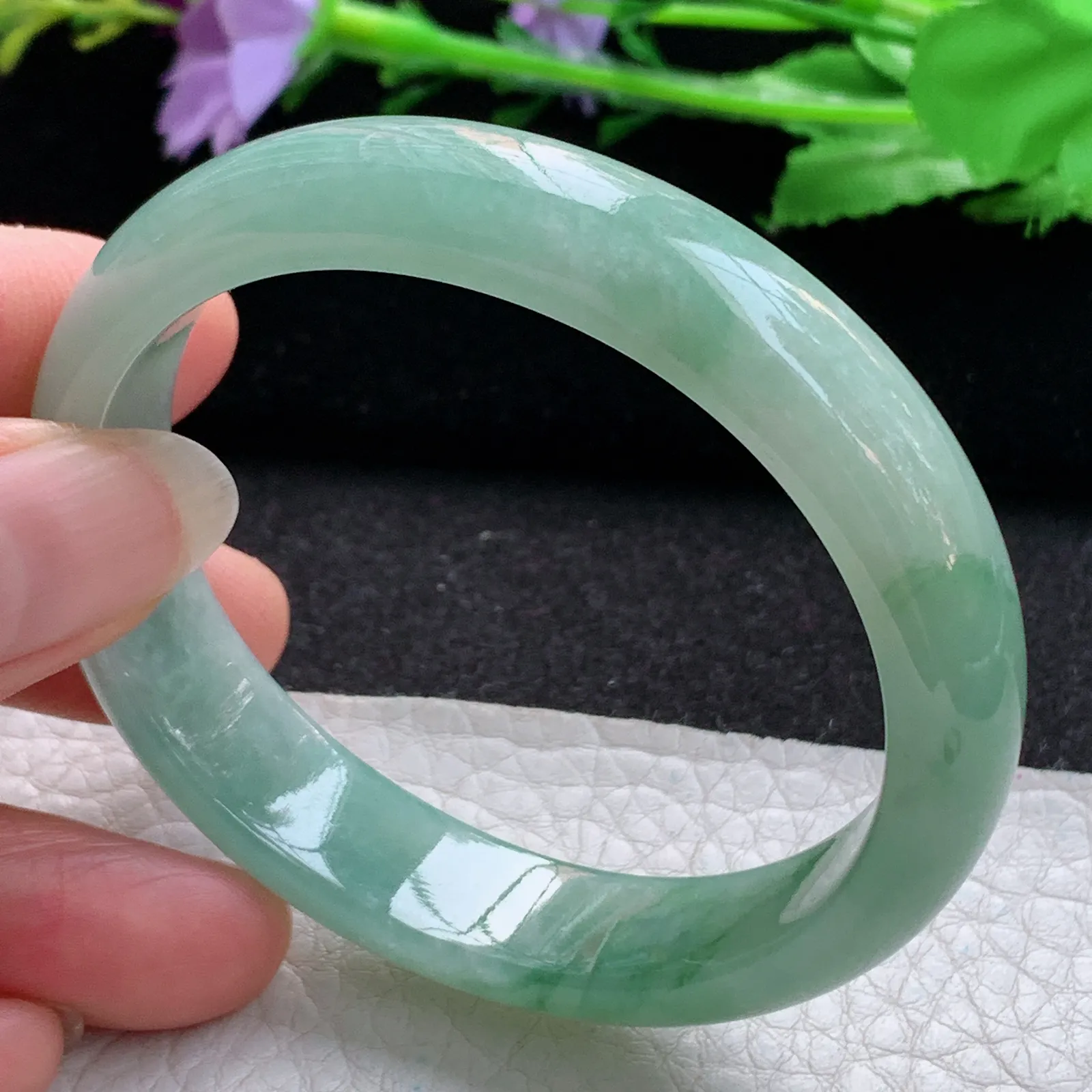 ss实拍55*51.5*12.8*7.3贵妃镯 缅甸翡翠a货玉手镯冰油飘花椭形宽边玉手环