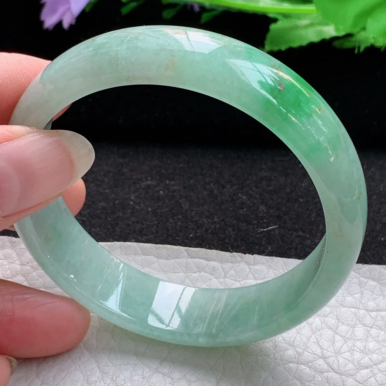ss实拍56.5*14.8*6.5平安镯 缅甸翡翠a货玉手镯飘绿清爽宽边玉手环