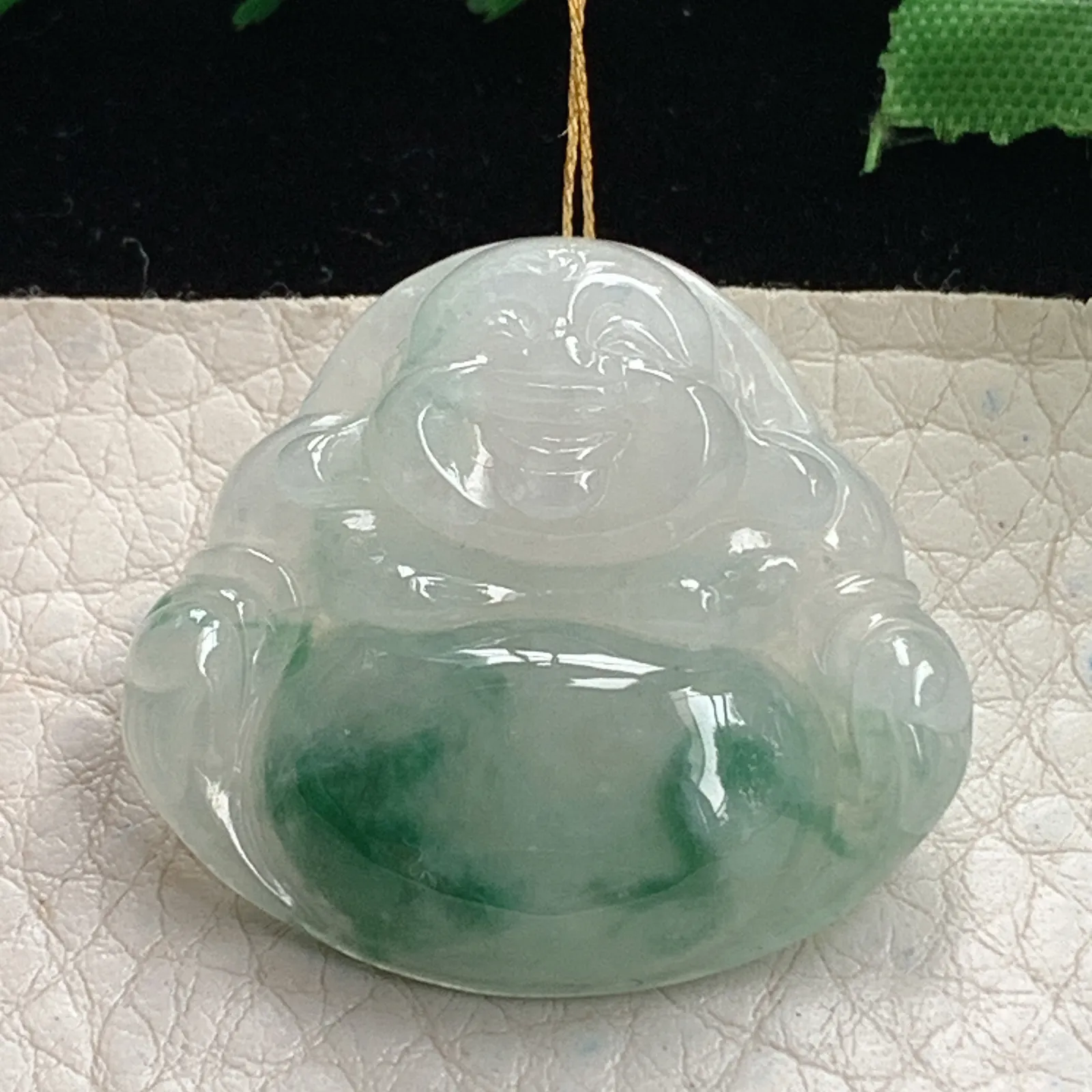 ws实拍28.4*31*6缅甸翡翠精雕飘花大气佛公 开心佛玉吊坠 玉挂件