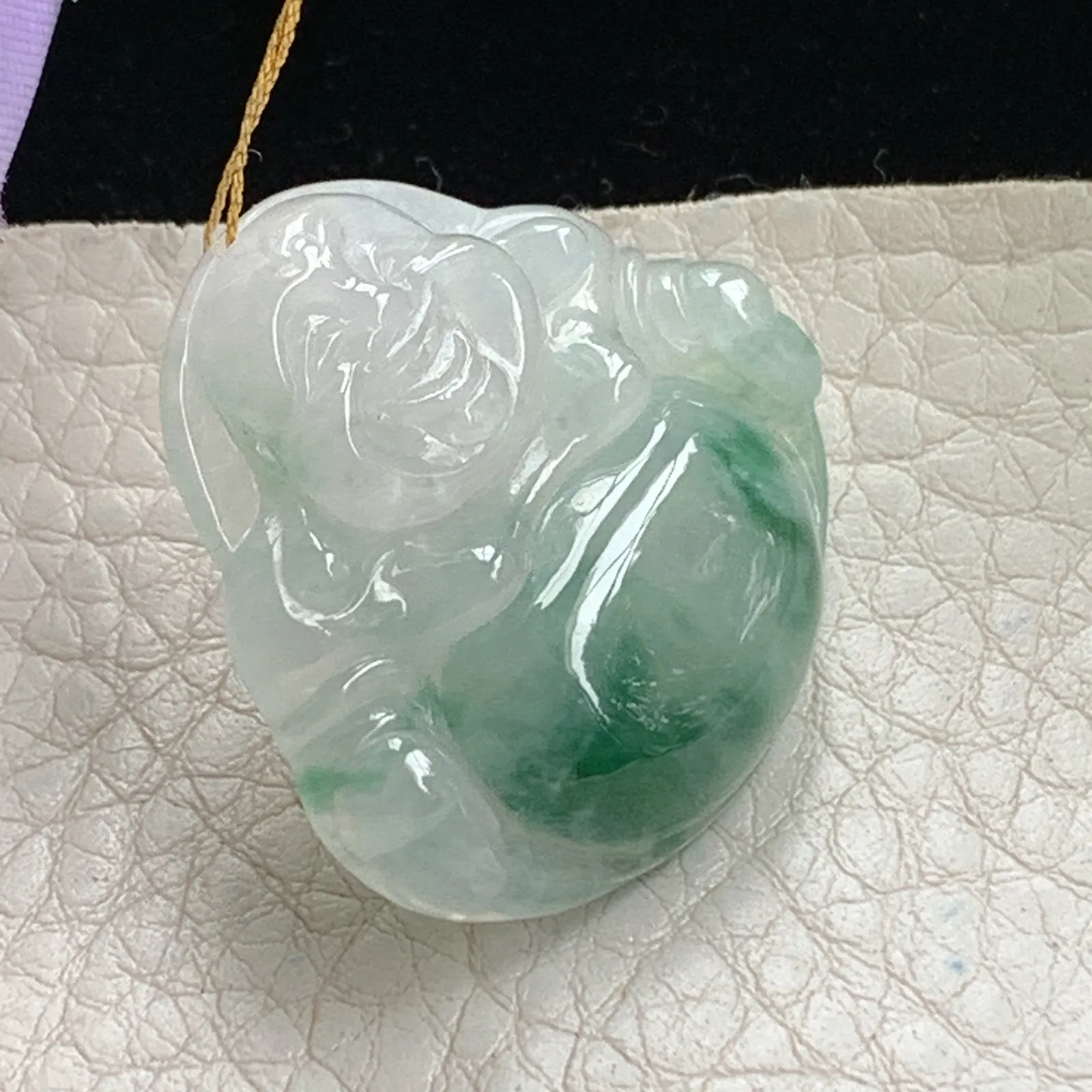 ws实拍28.4*31*6缅甸翡翠精雕飘花大气佛公 开心佛玉吊坠 玉挂件