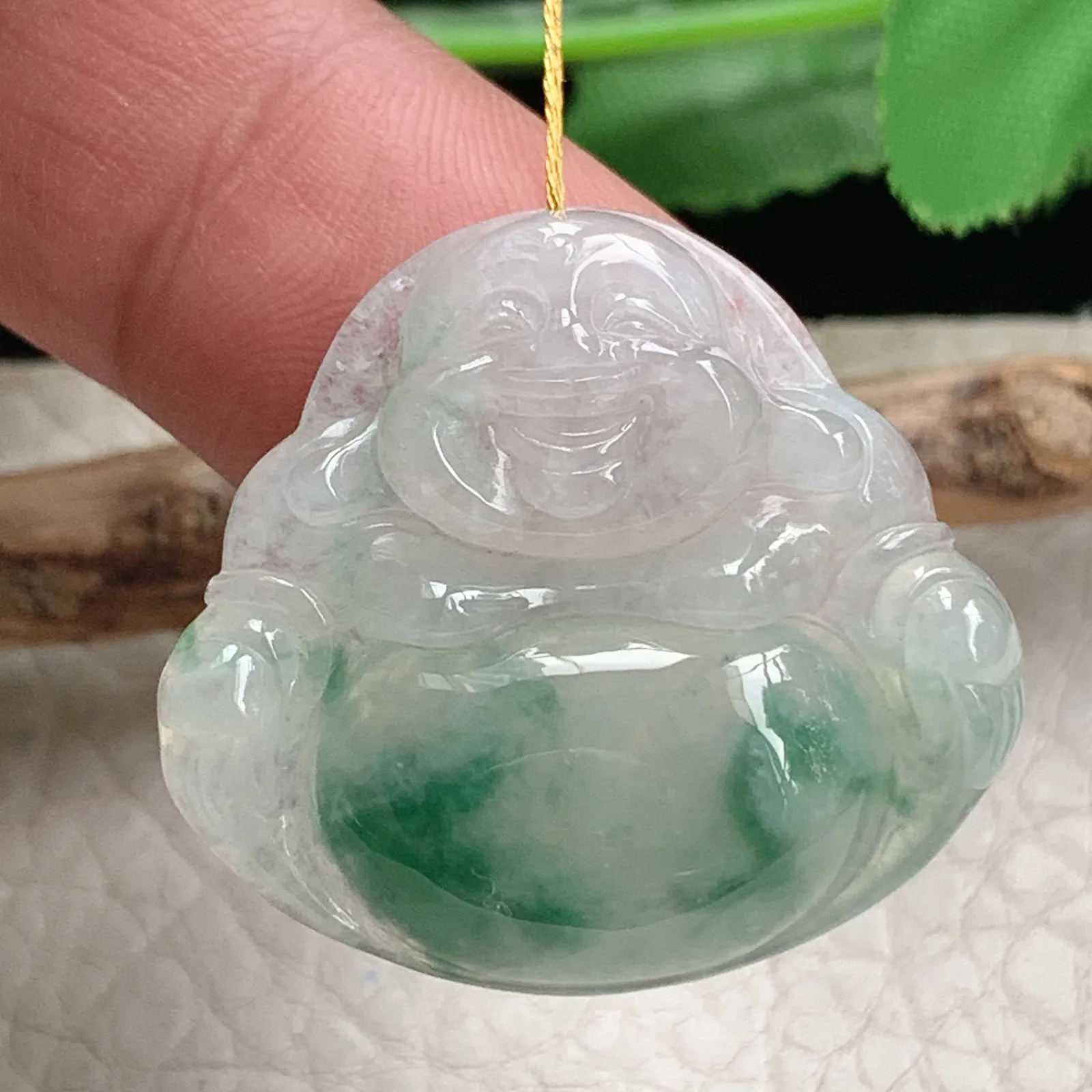 ws实拍28.4*31*6缅甸翡翠精雕飘花大气佛公 开心佛玉吊坠 玉挂件