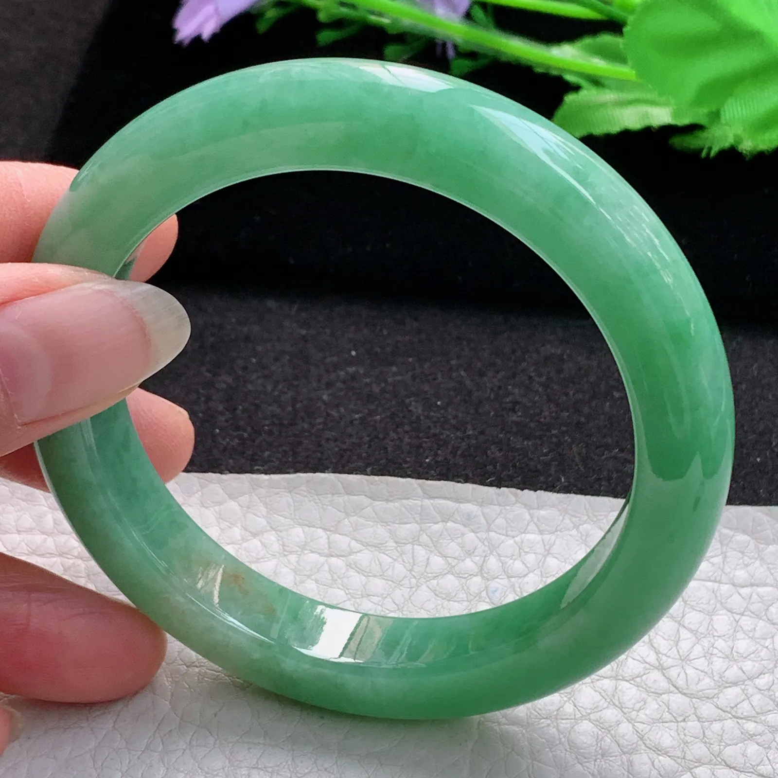 nr大圈口59.5*11*9.5平安镯 缅甸翡翠a货玉手镯胶感满绿宽边玉手环