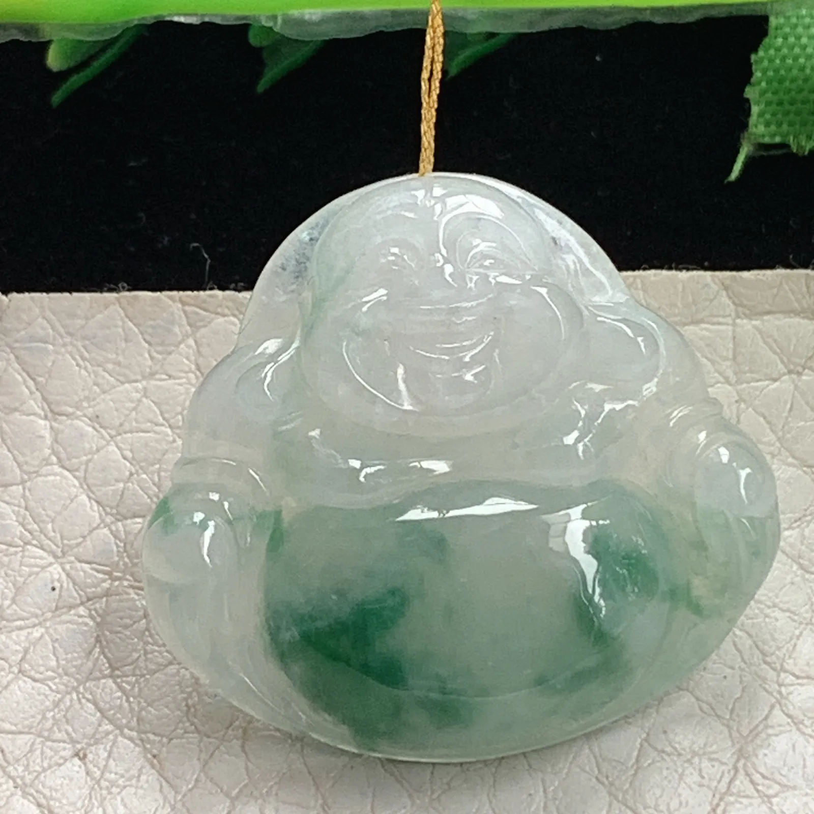 ws实拍28.4*31*6缅甸翡翠精雕飘花大气佛公 开心佛玉吊坠 玉挂件