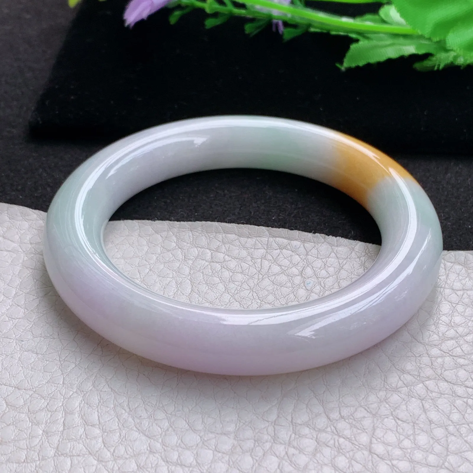 nr实拍58*11.6*12胖圆镯 缅甸翡翠a货玉手镯胶感三彩圆条美人镯