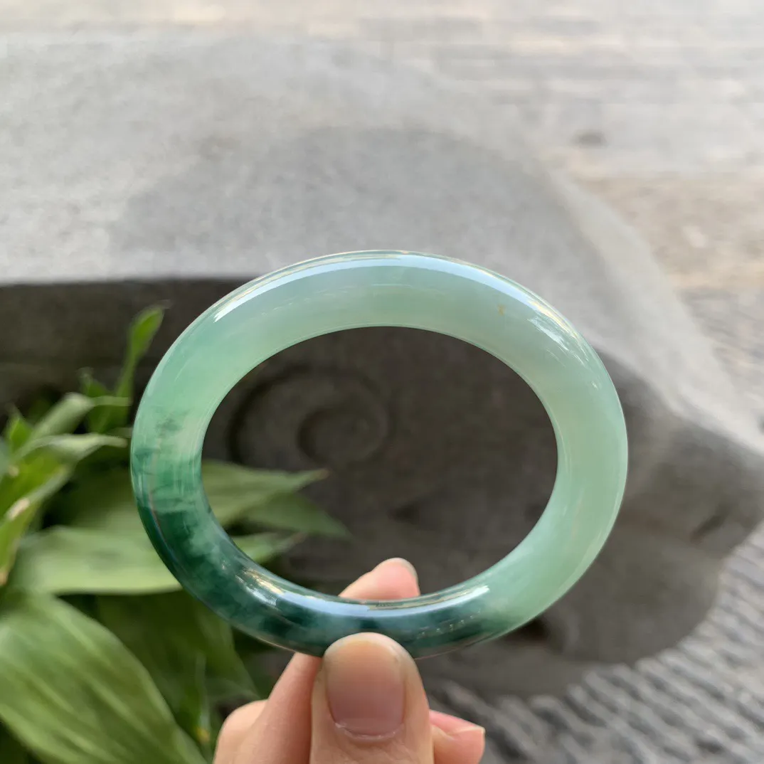 小圈口53-9.9 【冰辣绿圆条手镯】圆条53 54可戴