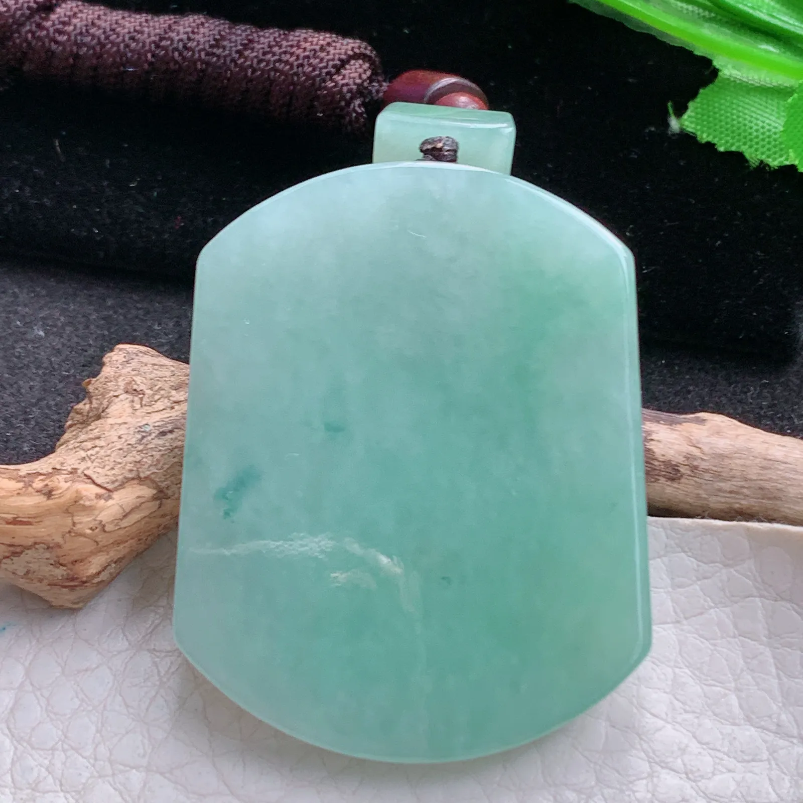 zen自然光51*40*5.7天然缅甸翡翠满绿平安无事牌 素面牌玉吊坠 玉挂件