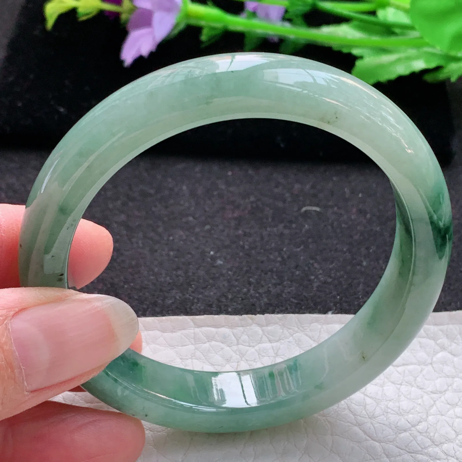 ss实拍57*12.2*8.5平安镯 缅甸翡翠a货玉手镯冰飘花宽边玉手环