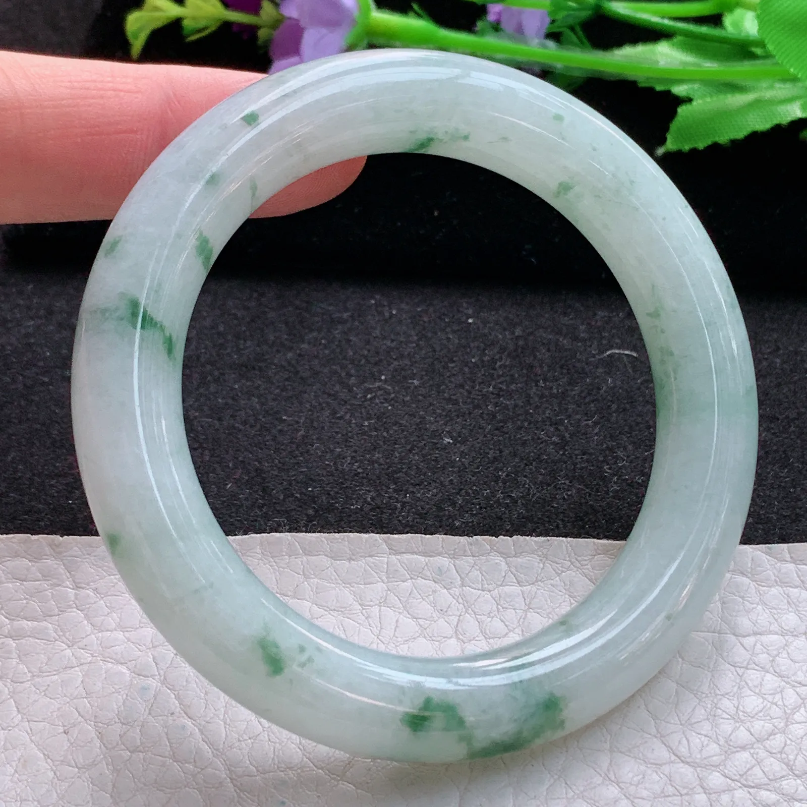 ee实拍53.9*10.8*10.9美人镯 缅甸翡翠a货玉手镯冰飘花圆条玉手环