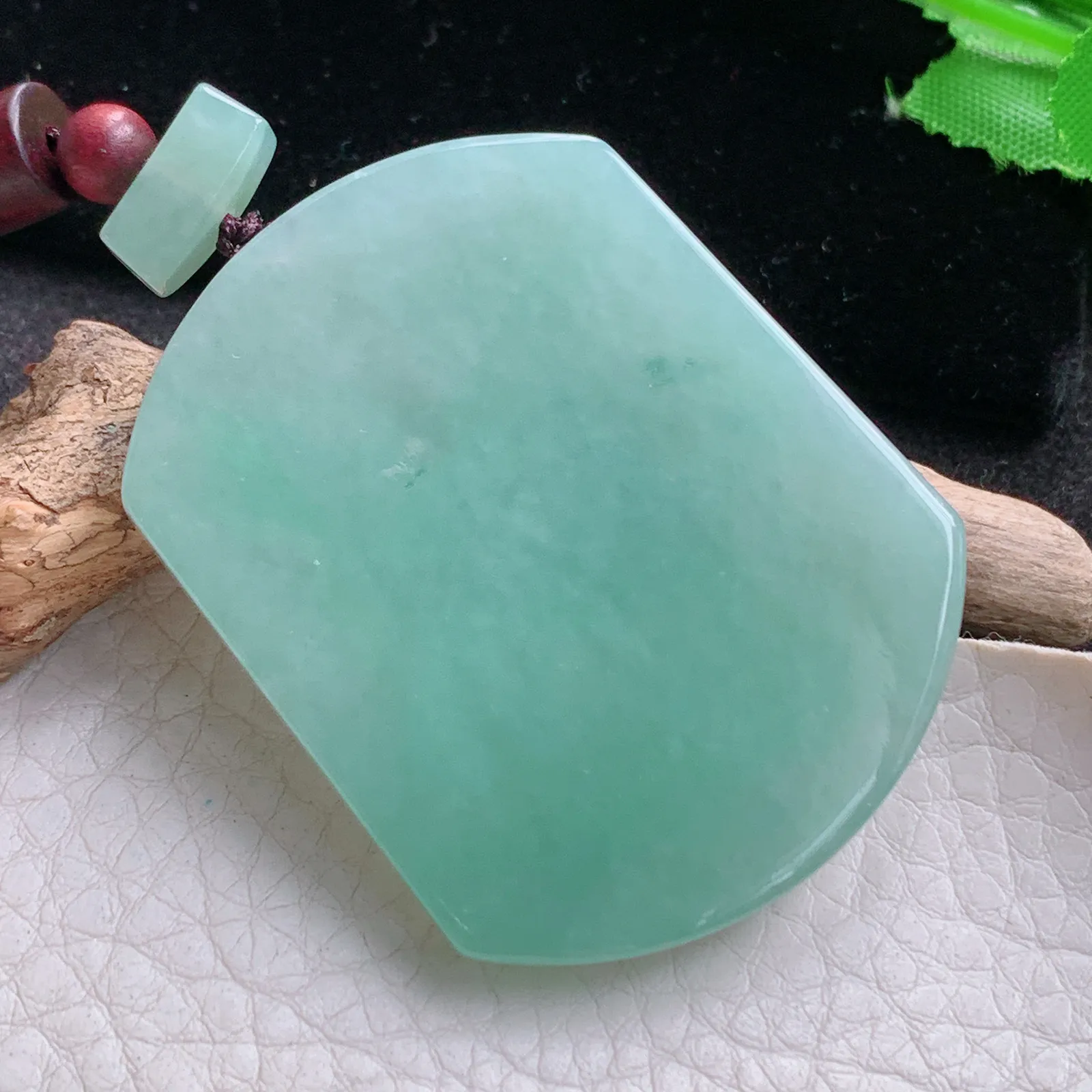 zen自然光51*40*5.7天然缅甸翡翠满绿平安无事牌 素面牌玉吊坠 玉挂件